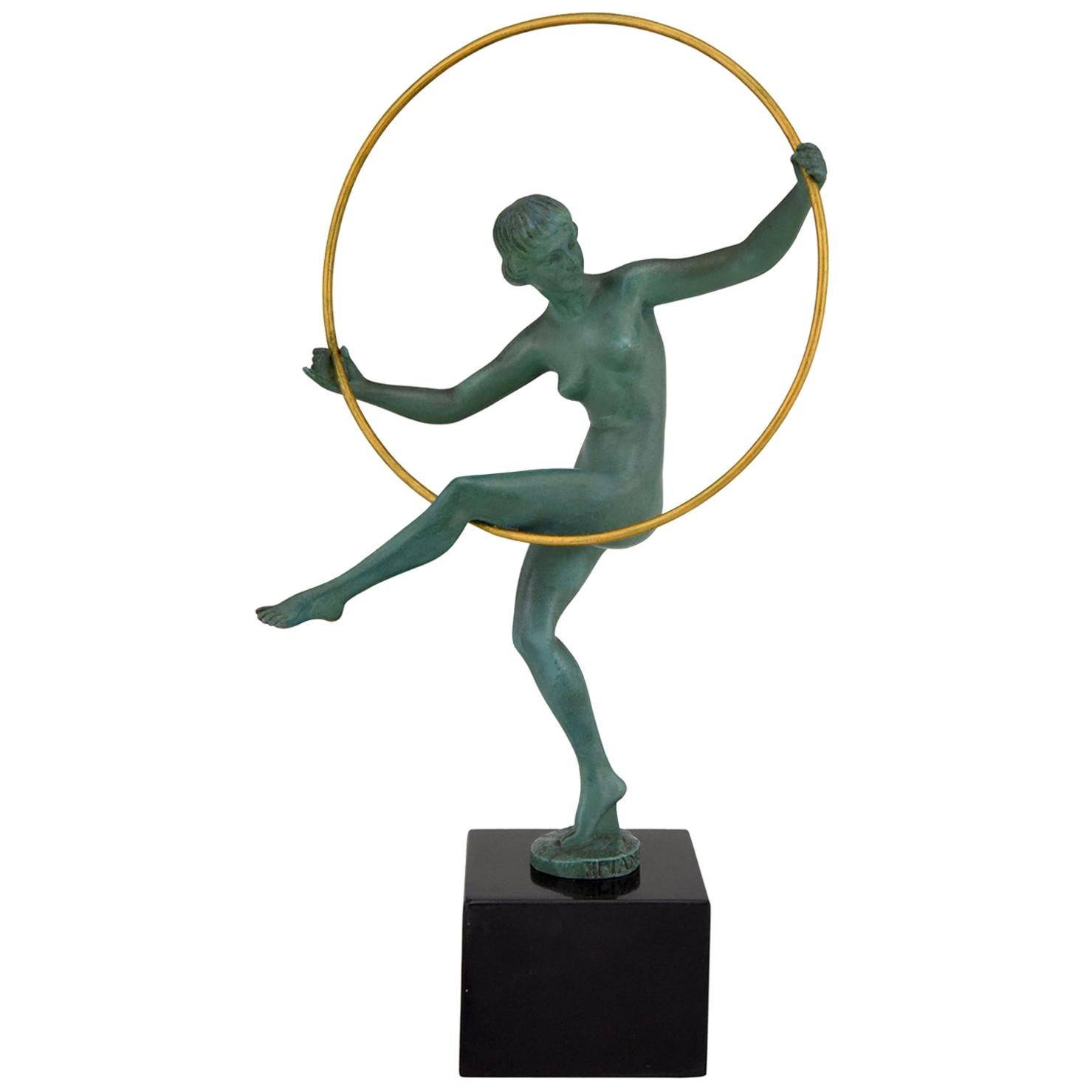 Art Deco Sculpture Hoop Dancer Briand, Marcel Andre Bouraine France, 1930