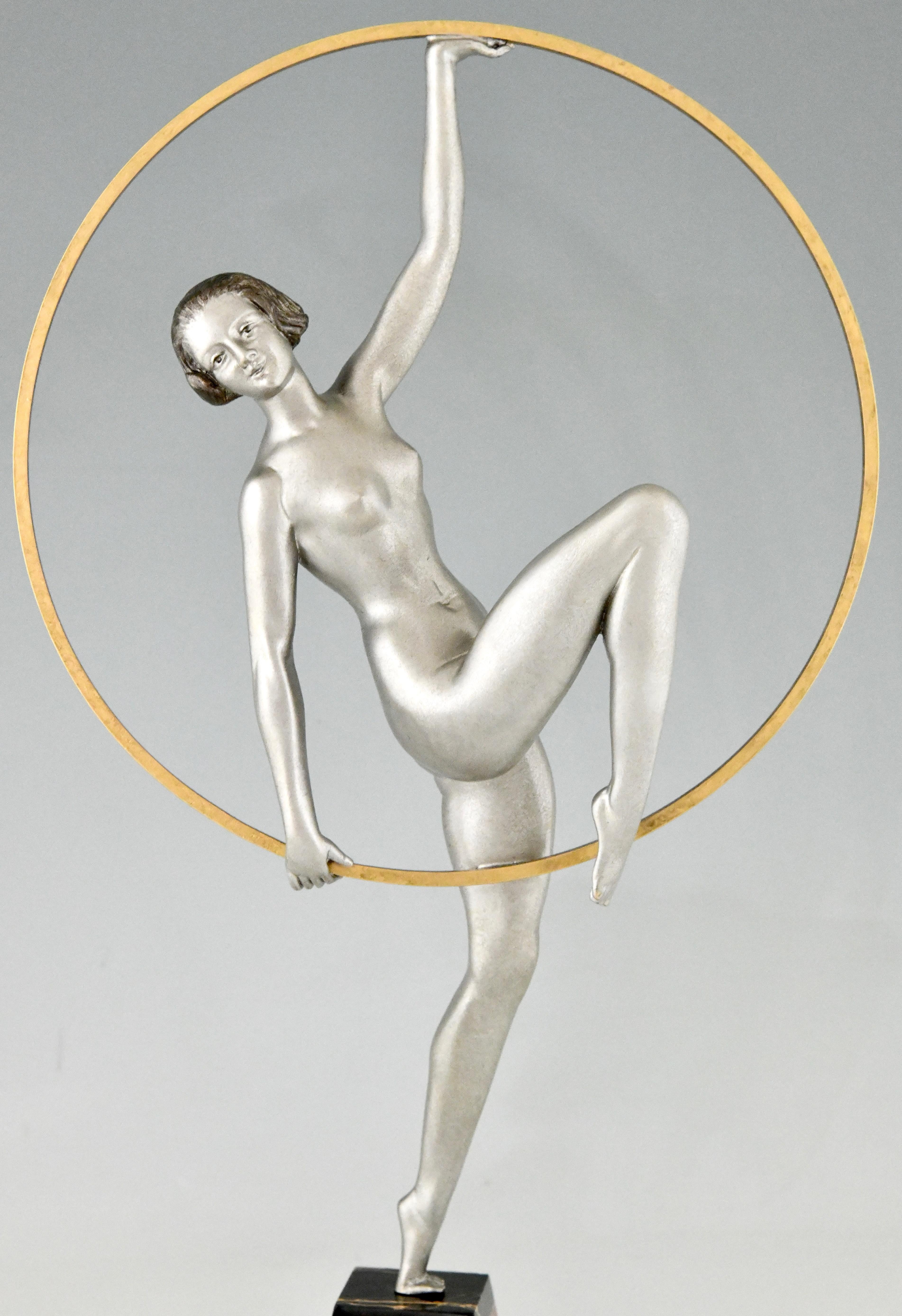 Art Deco sculpture hoop dancer by Limousin France 1930 For Sale 3