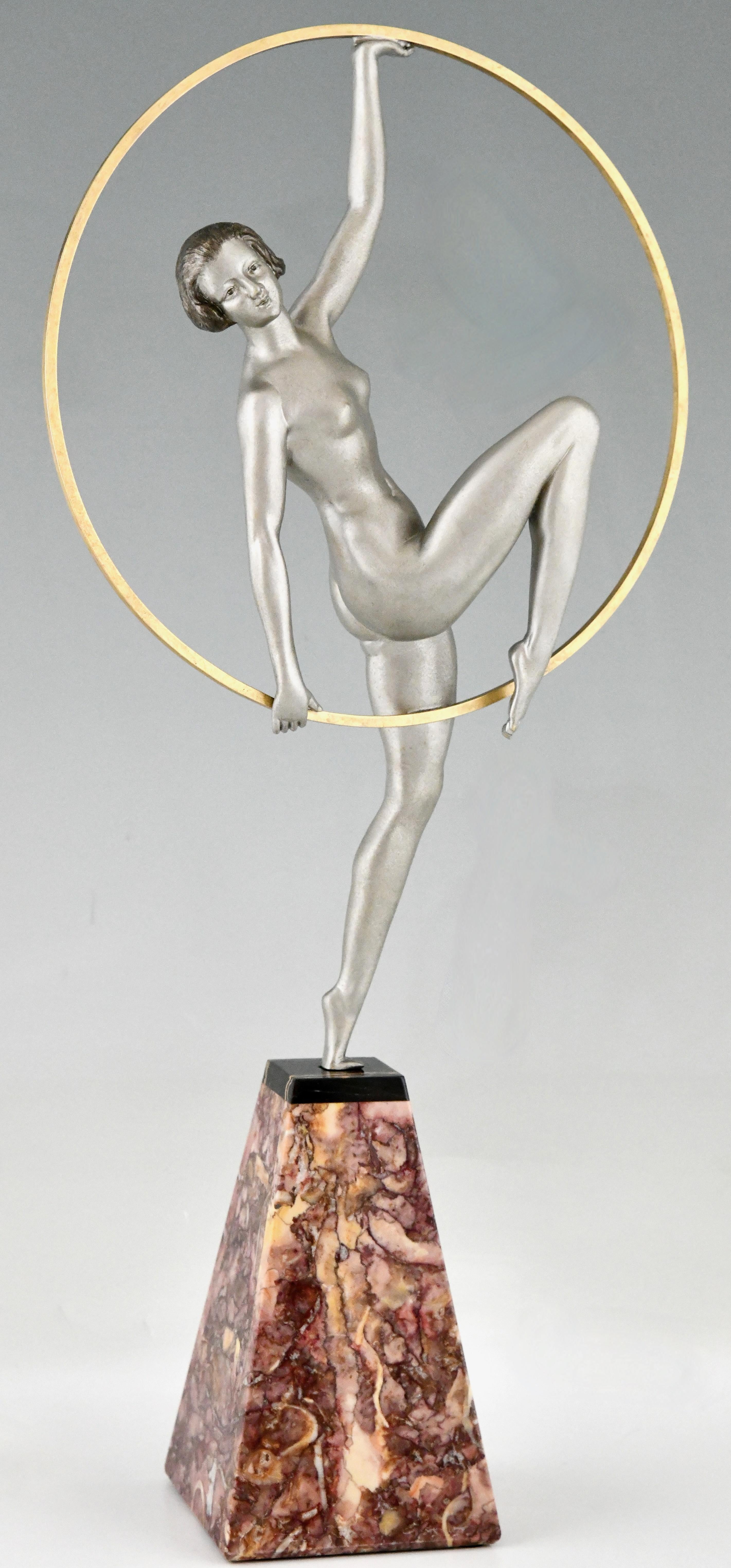 French Art Deco sculpture hoop dancer by Limousin France 1930 For Sale