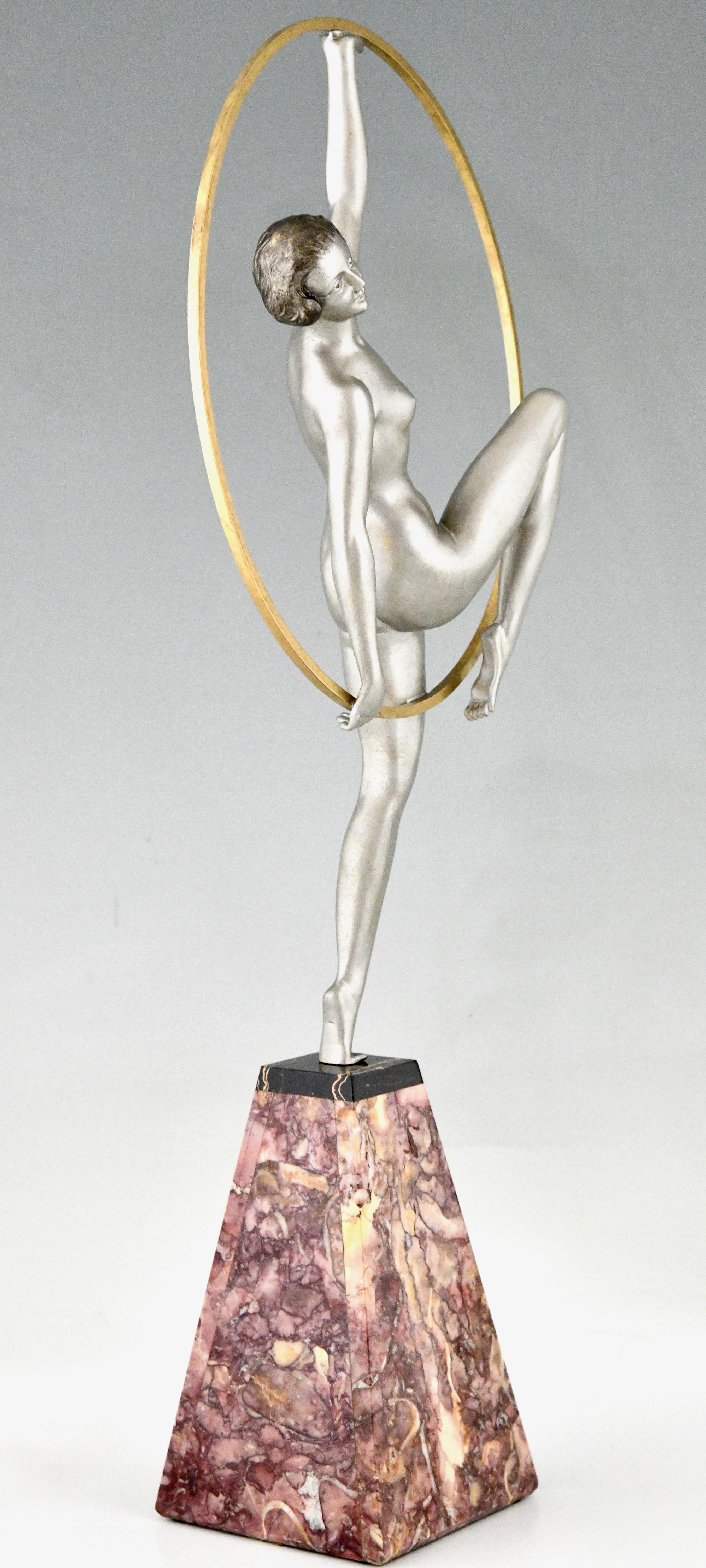 Patinated Art Deco sculpture hoop dancer by Limousin France 1930 For Sale