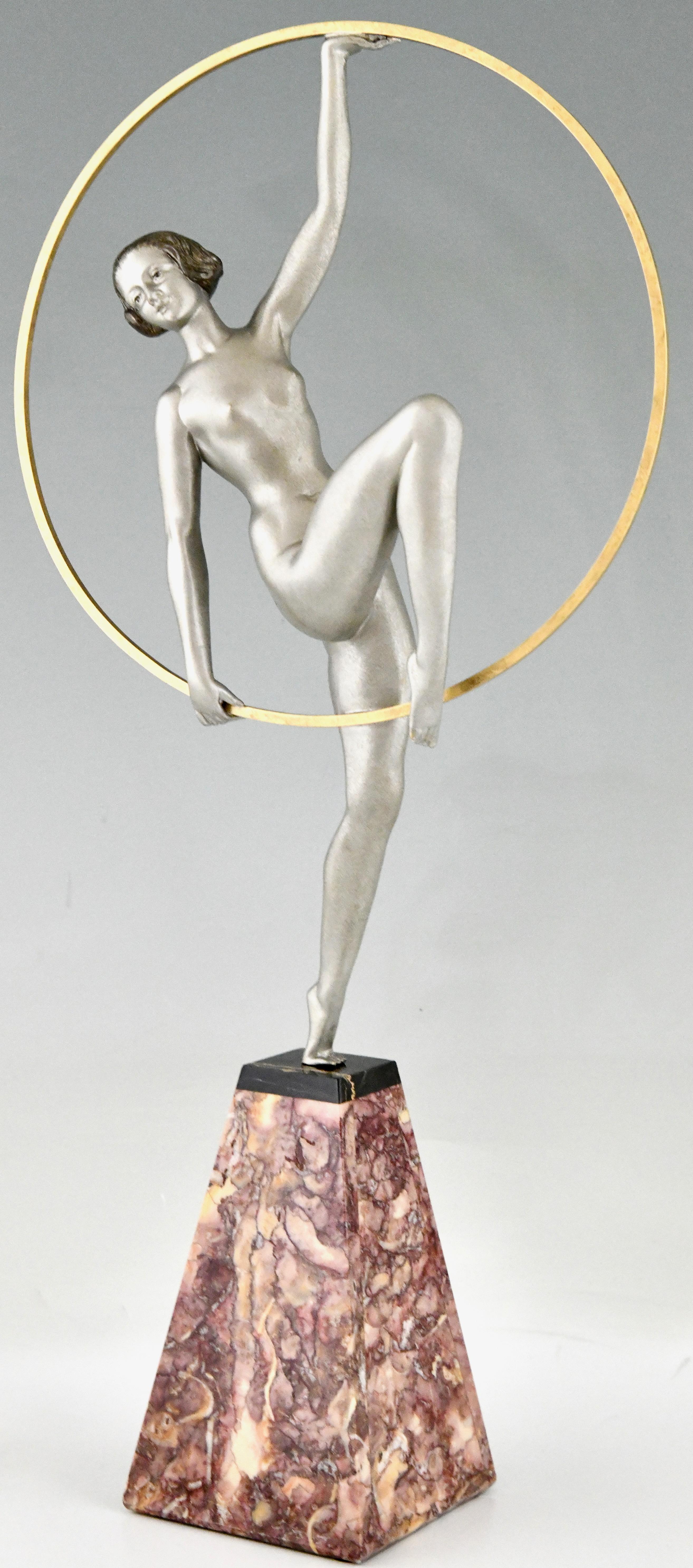 Art Deco sculpture hoop dancer by Limousin France 1930 For Sale 2