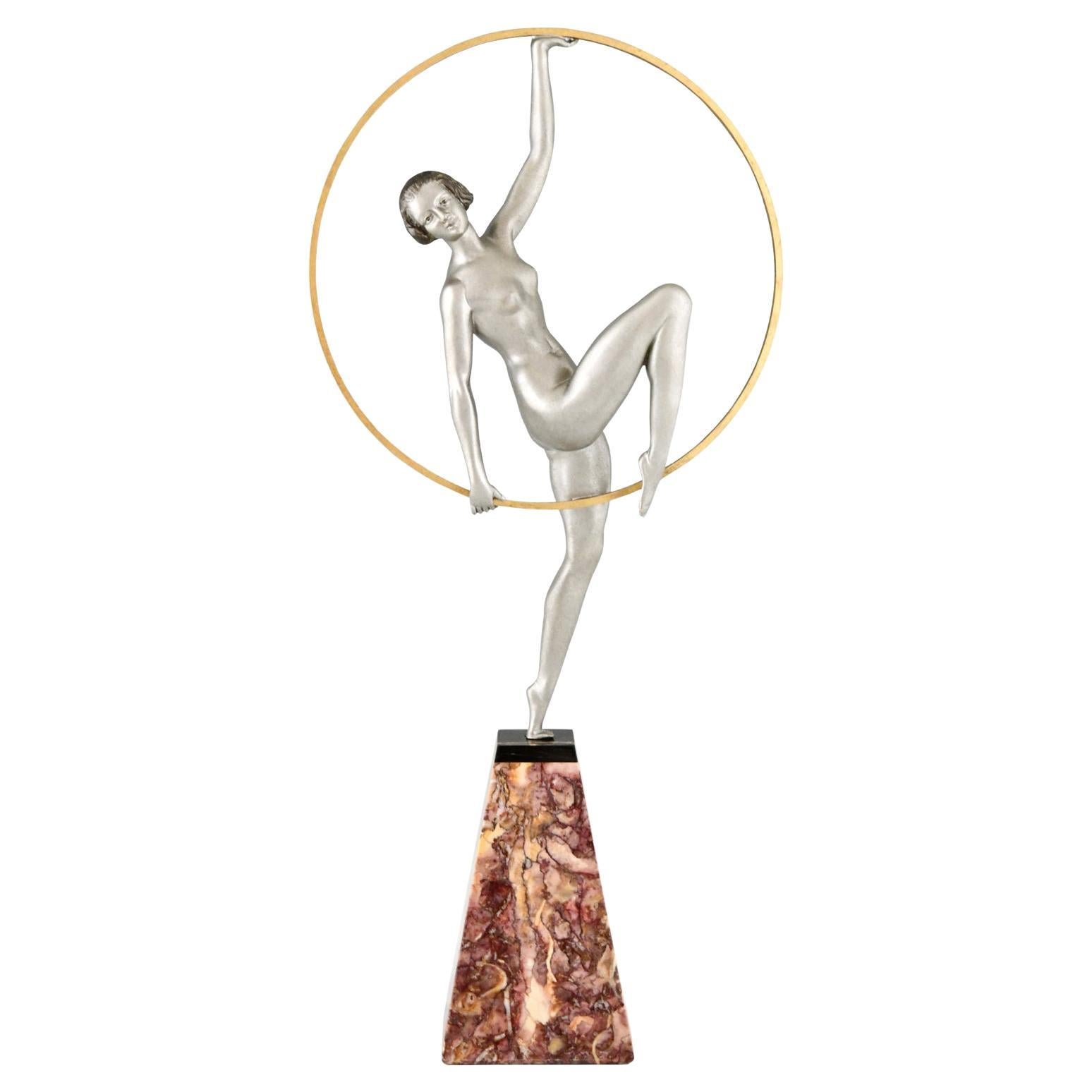 Art Deco sculpture hoop dancer by Limousin France 1930 For Sale