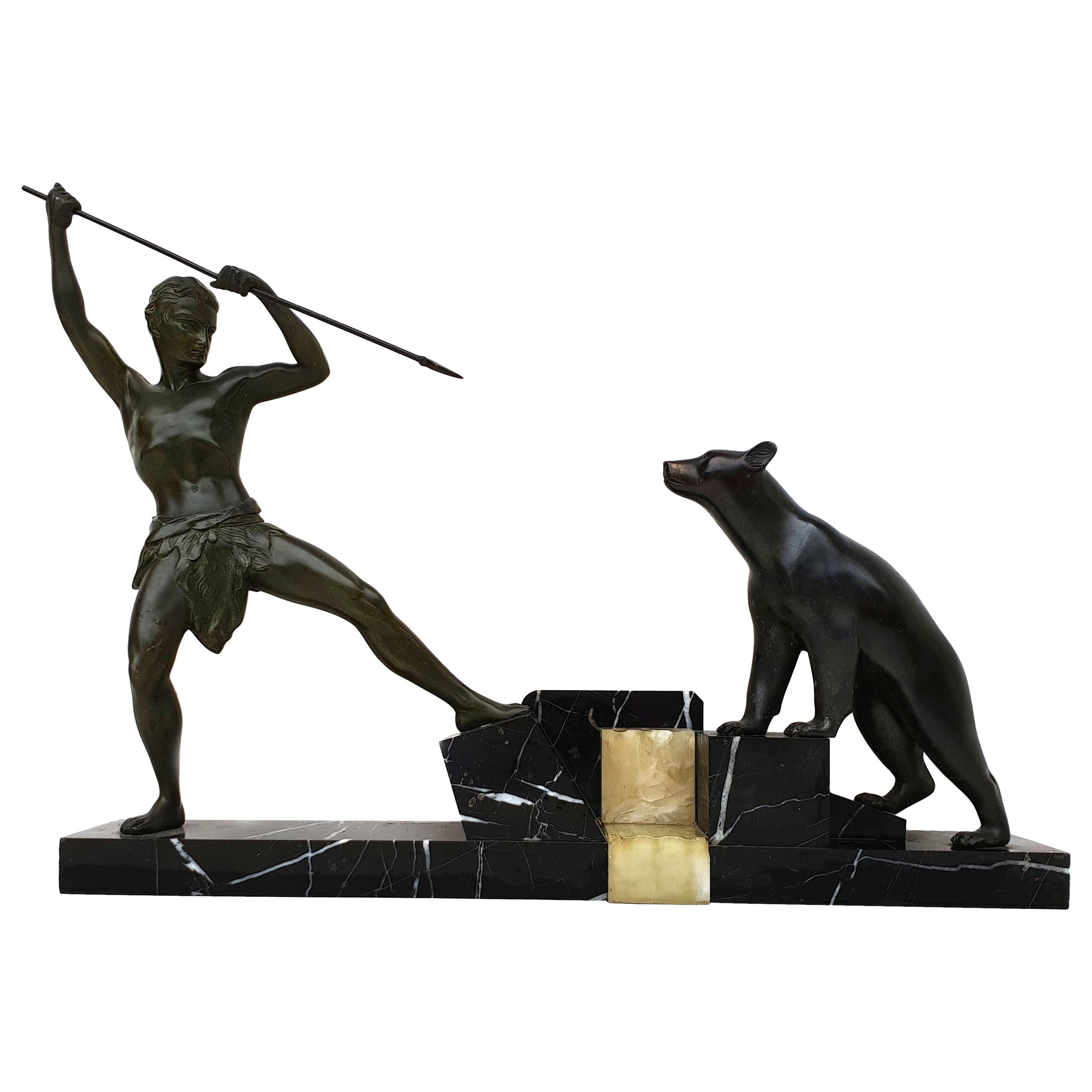 Art Déco Sculpture - "Hunter with Bear", circa 1925