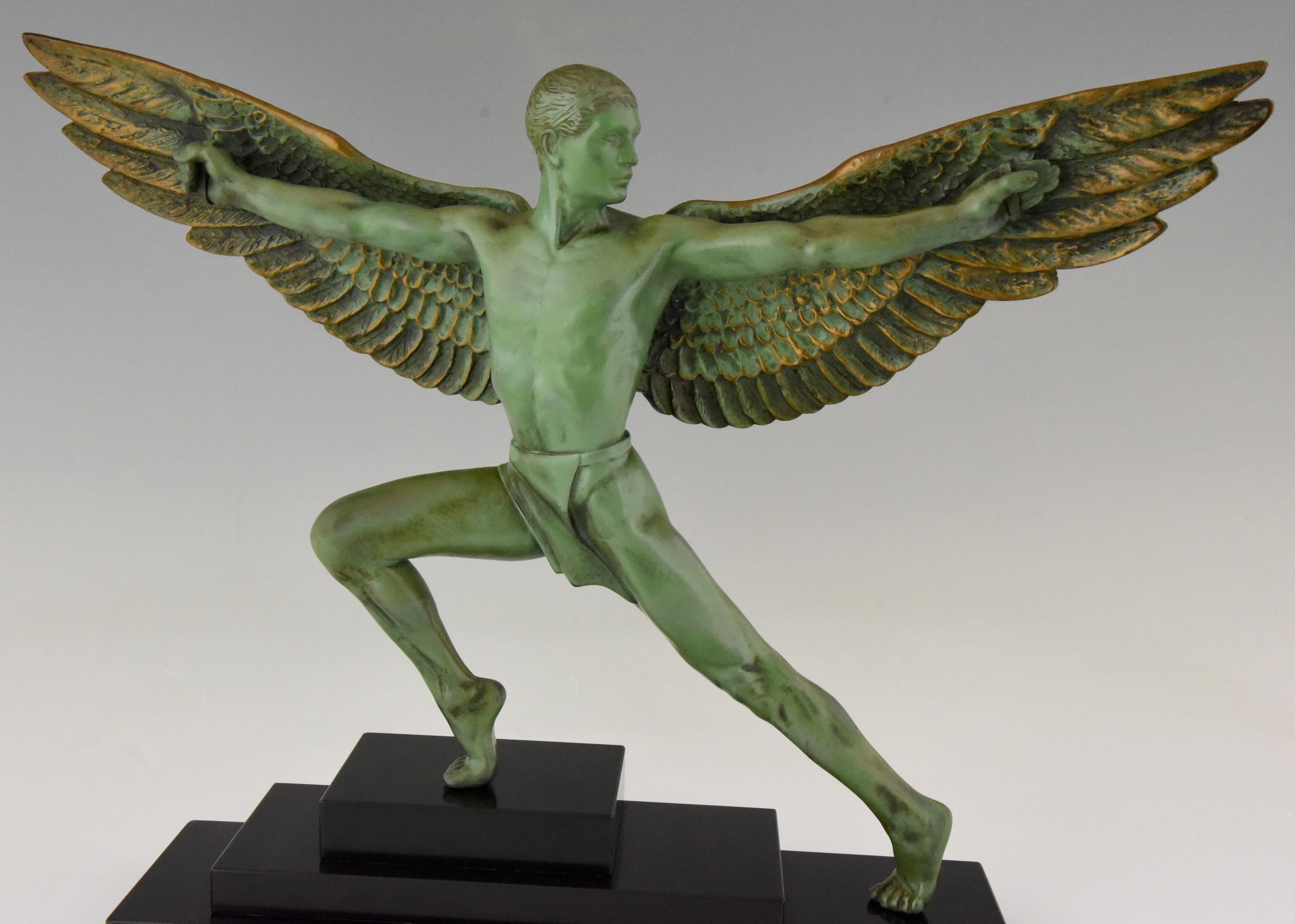 Art Deco sculpture Icarus winged male nude Max Le Verrier, 1930 1