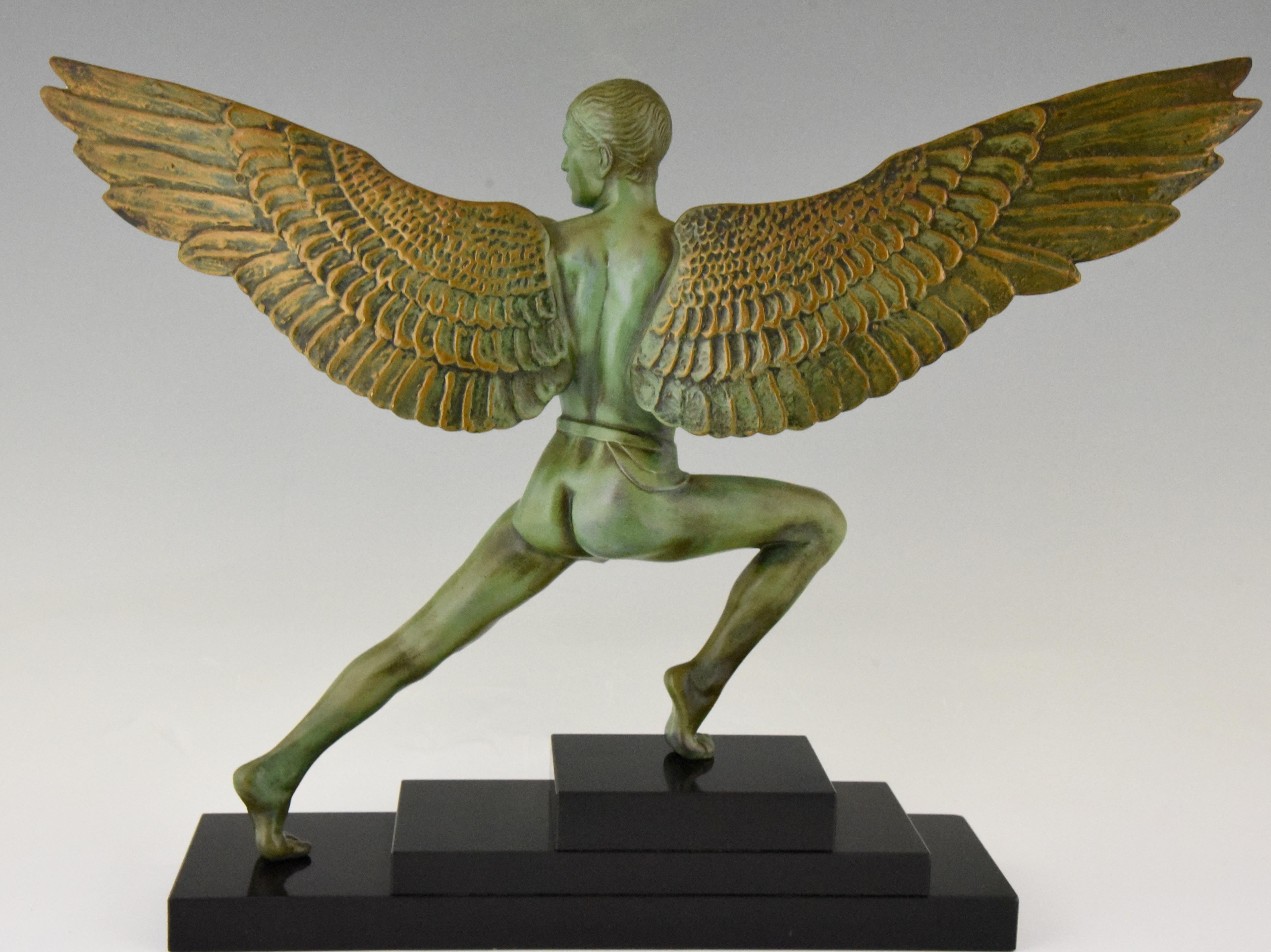 French Art Deco sculpture Icarus winged male nude Max Le Verrier, 1930