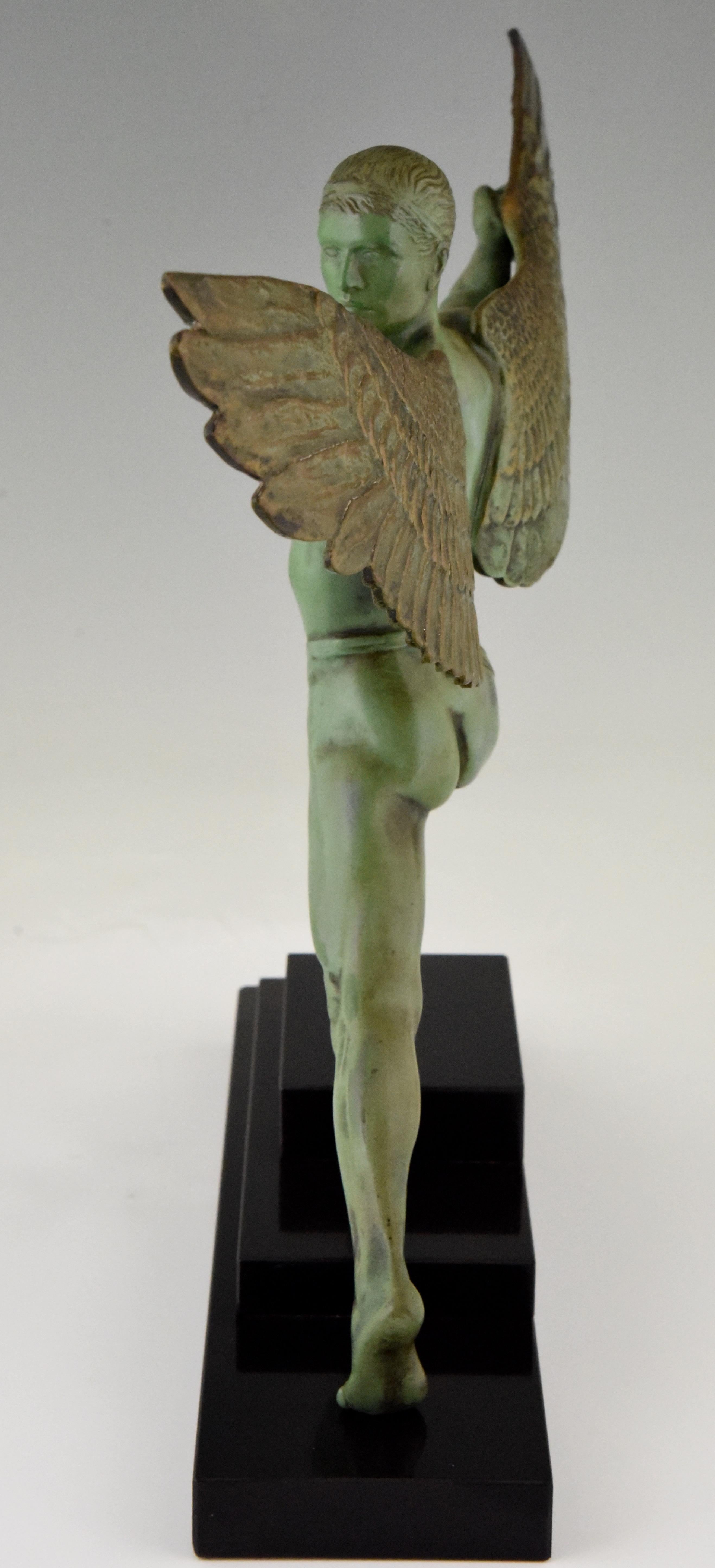 Art Deco sculpture Icarus winged male nude Max Le Verrier, 1930 In Good Condition In Antwerp, BE