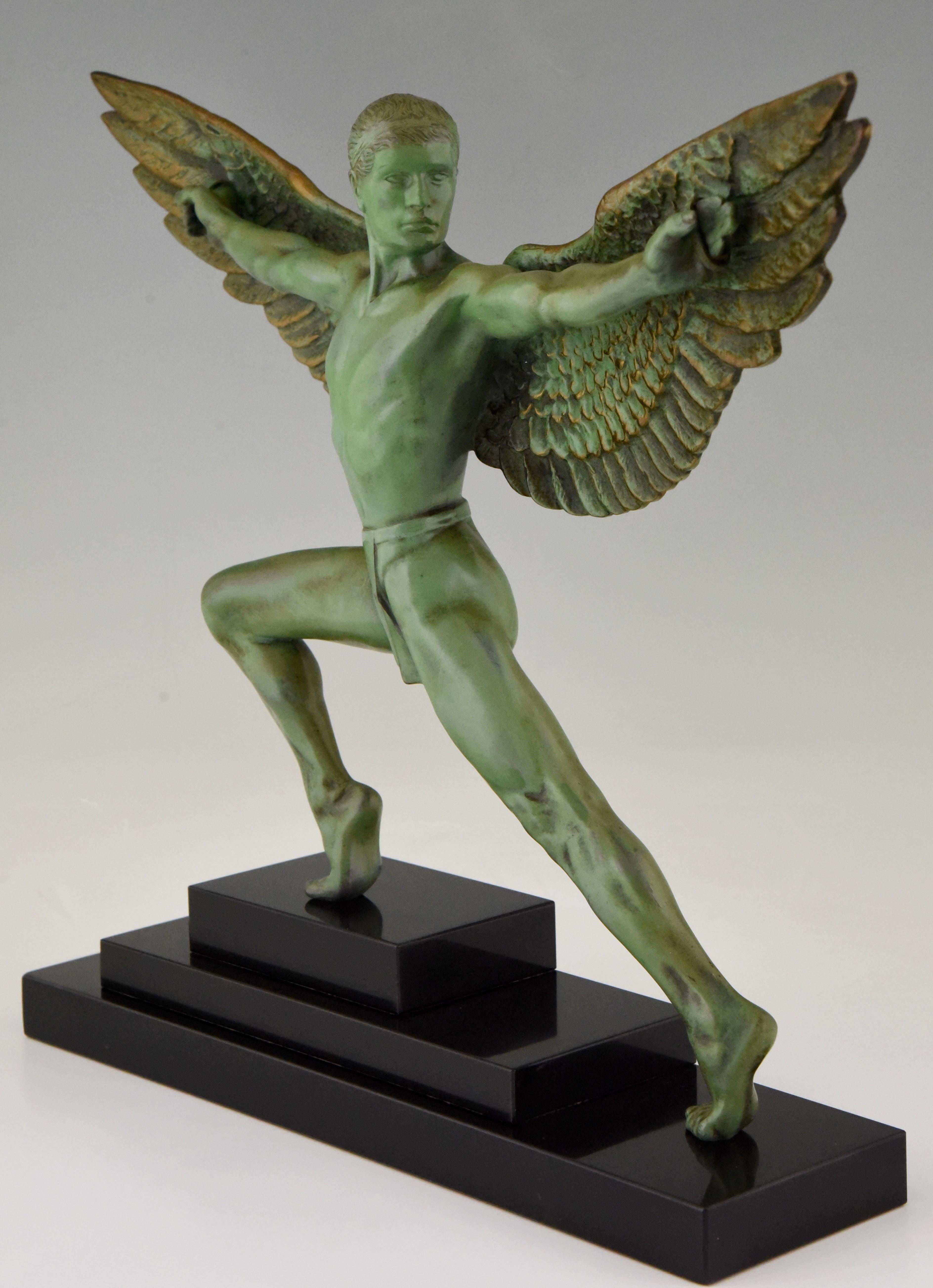 20th Century Art Deco sculpture Icarus winged male nude Max Le Verrier, 1930