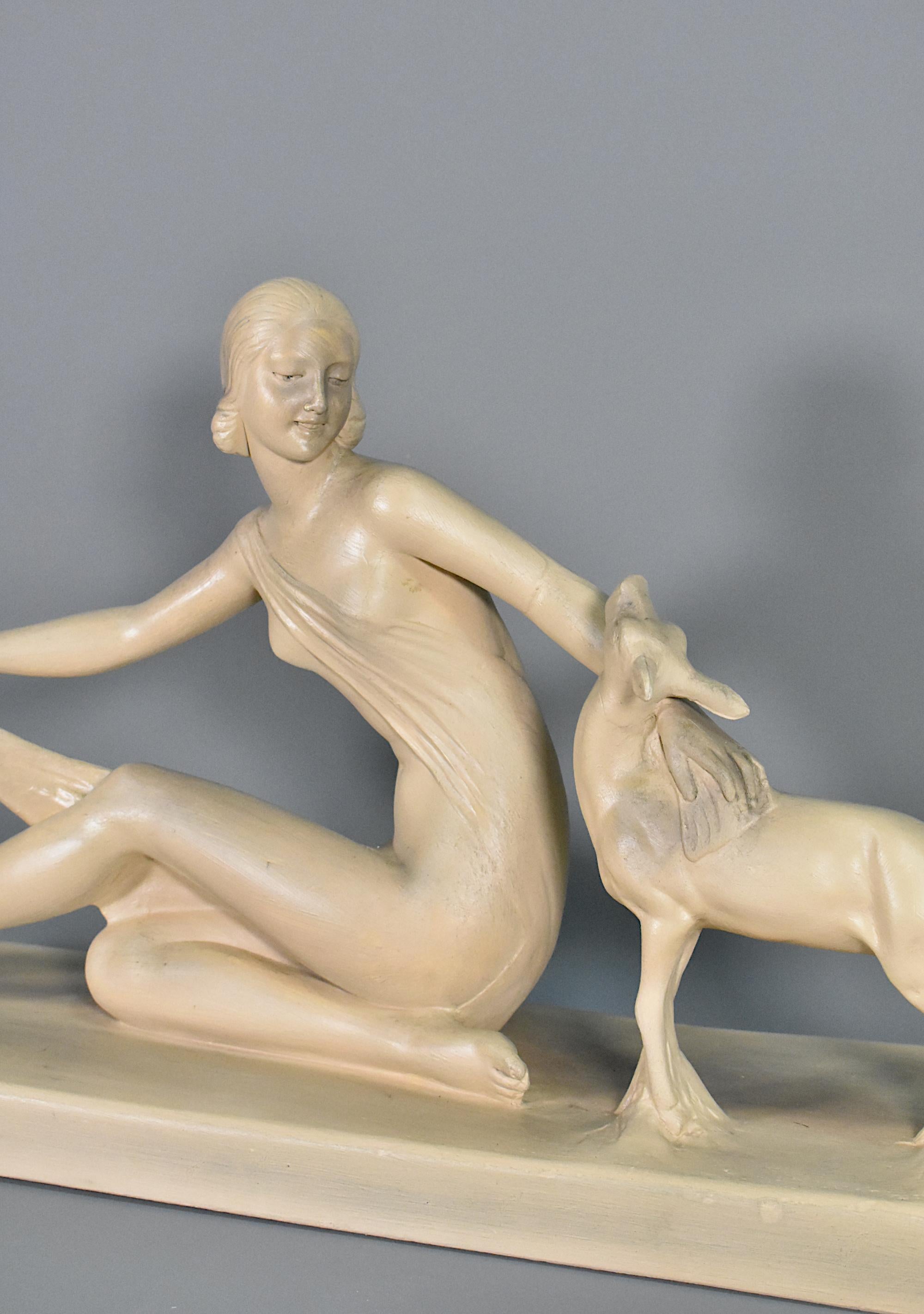 French Art Deco Sculpture in Plaster signed S Melani For Sale