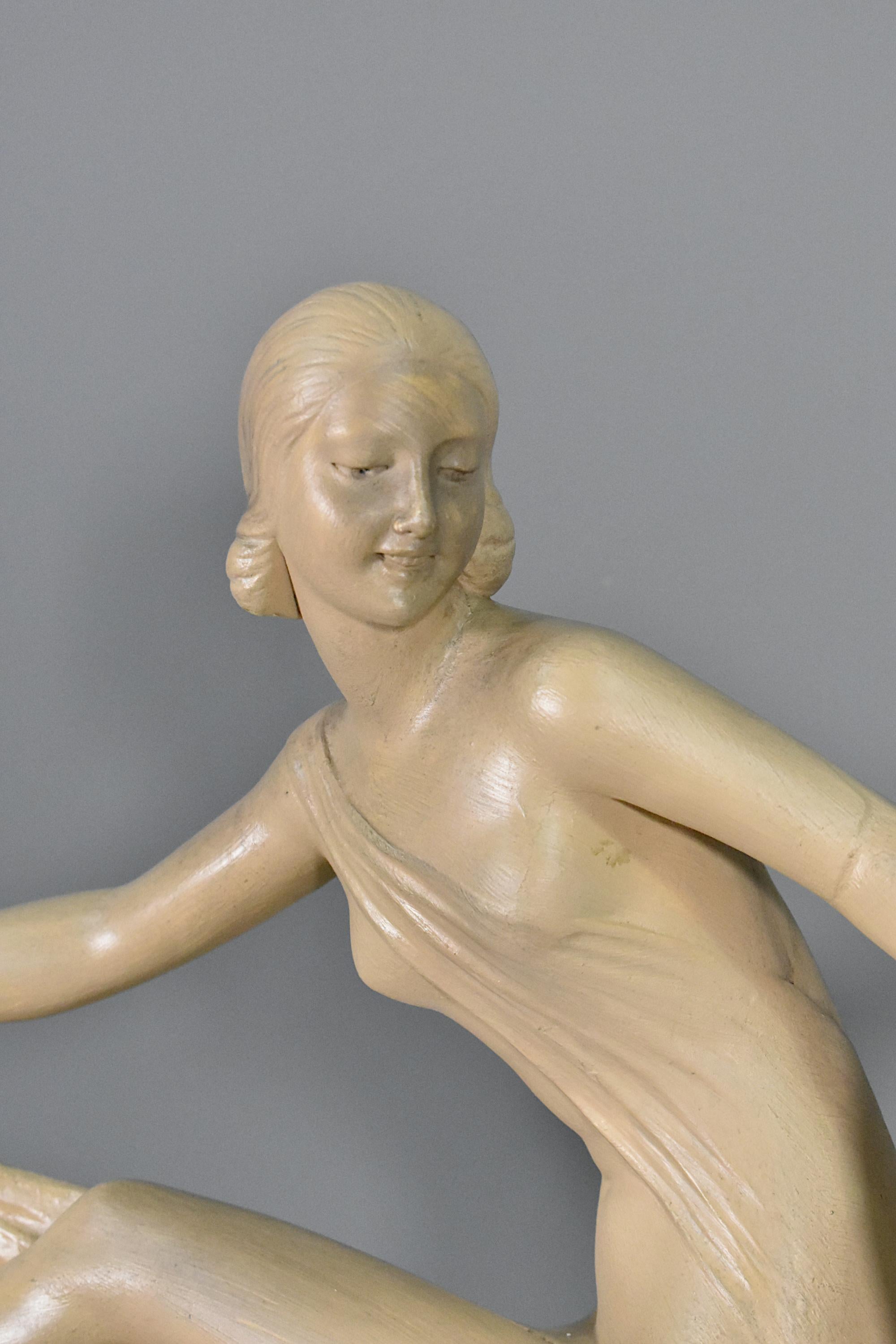 Painted Art Deco Sculpture in Plaster signed S Melani For Sale