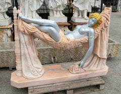 Art Deco Sculpture in Polychrome Marble of a Reclining Female Figure in a Hammoc