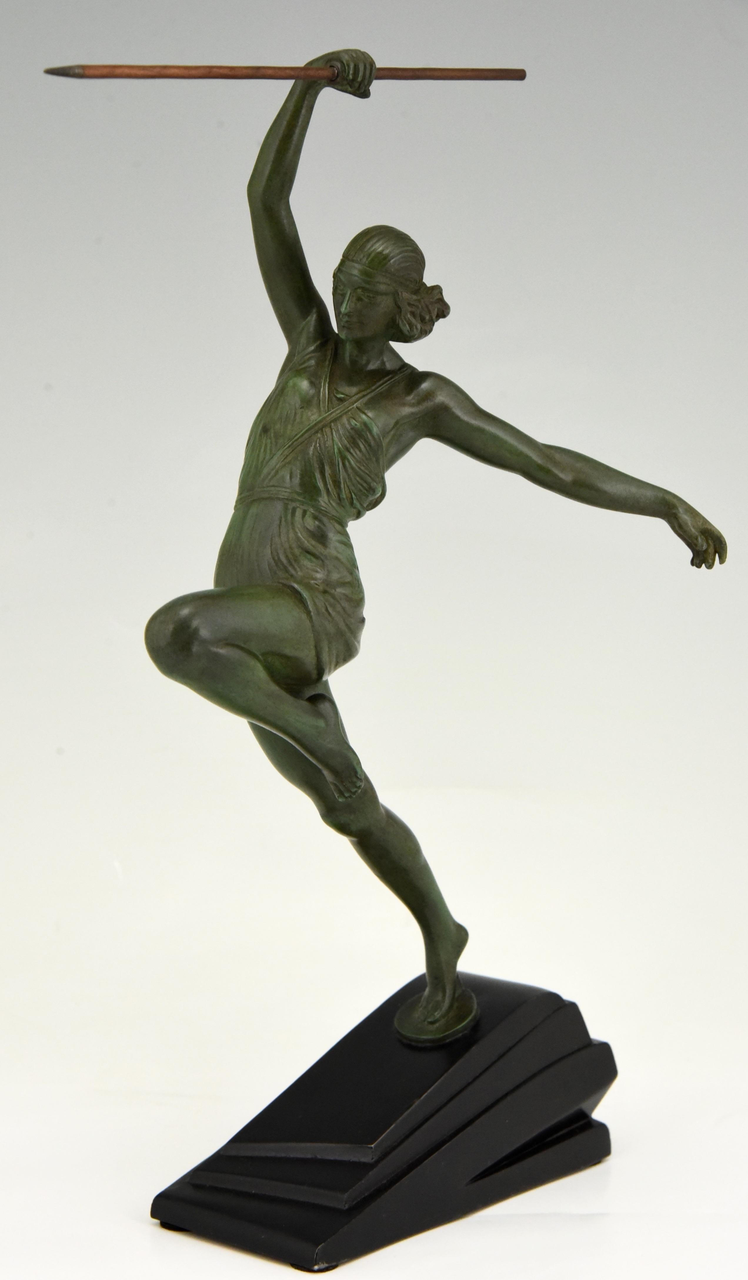French Art Deco Sculpture Javelin Thrower Fayral, Pierre Le Faguays for Le Verrier 1930