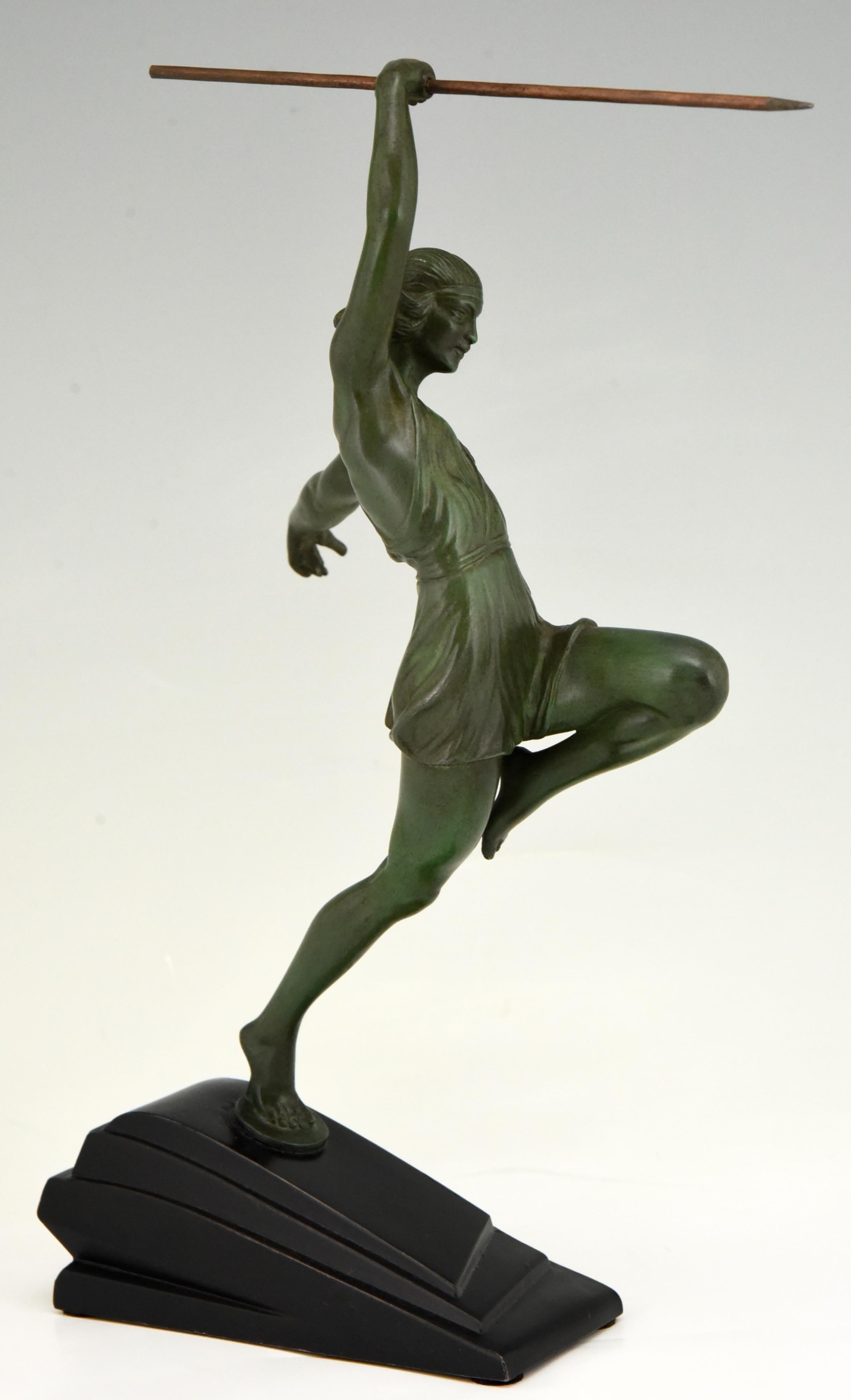 Art Deco Sculpture Javelin Thrower Fayral, Pierre Le Faguays for Le Verrier 1930 In Good Condition In Antwerp, BE