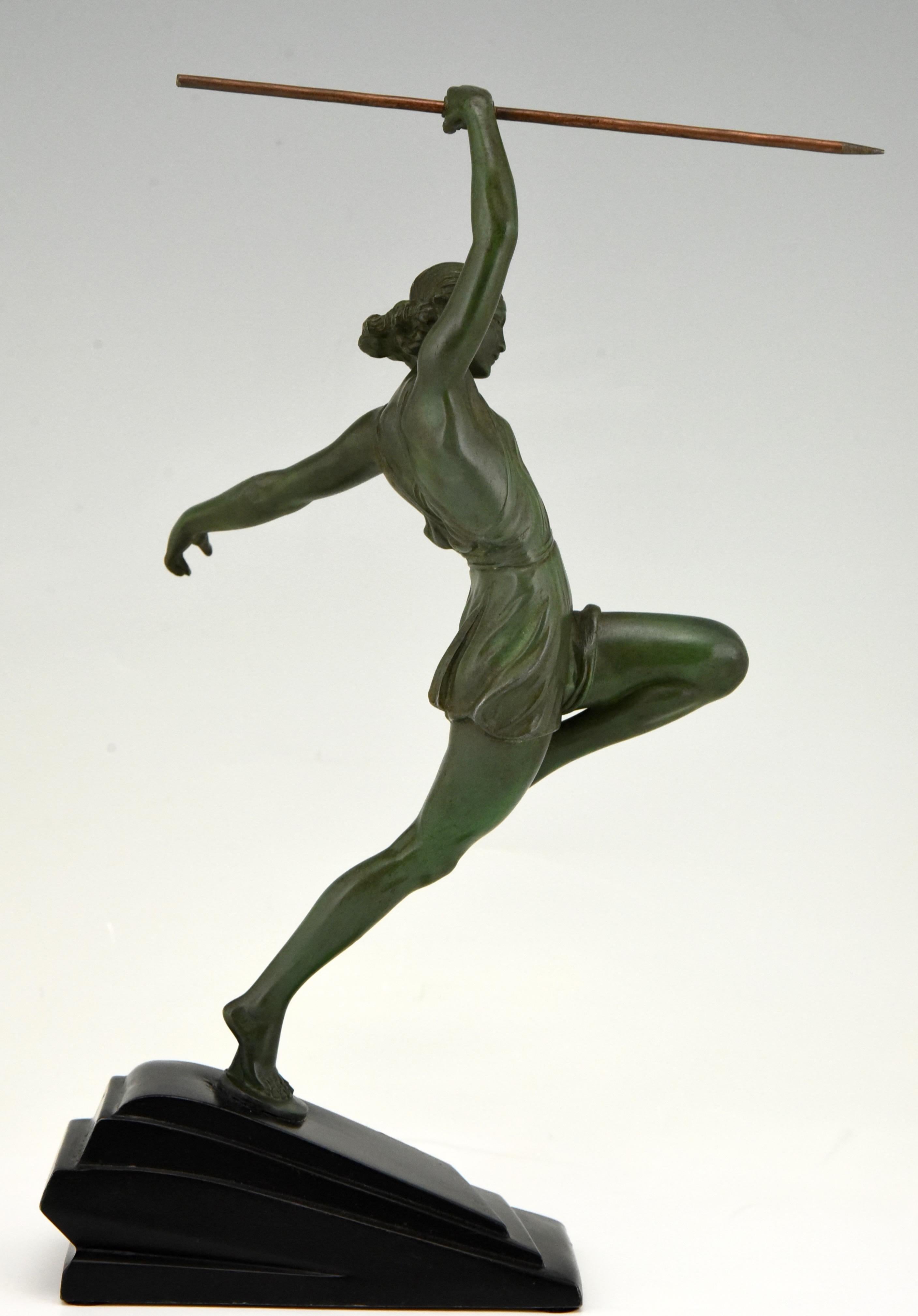 Mid-20th Century Art Deco Sculpture Javelin Thrower Fayral, Pierre Le Faguays for Le Verrier 1930