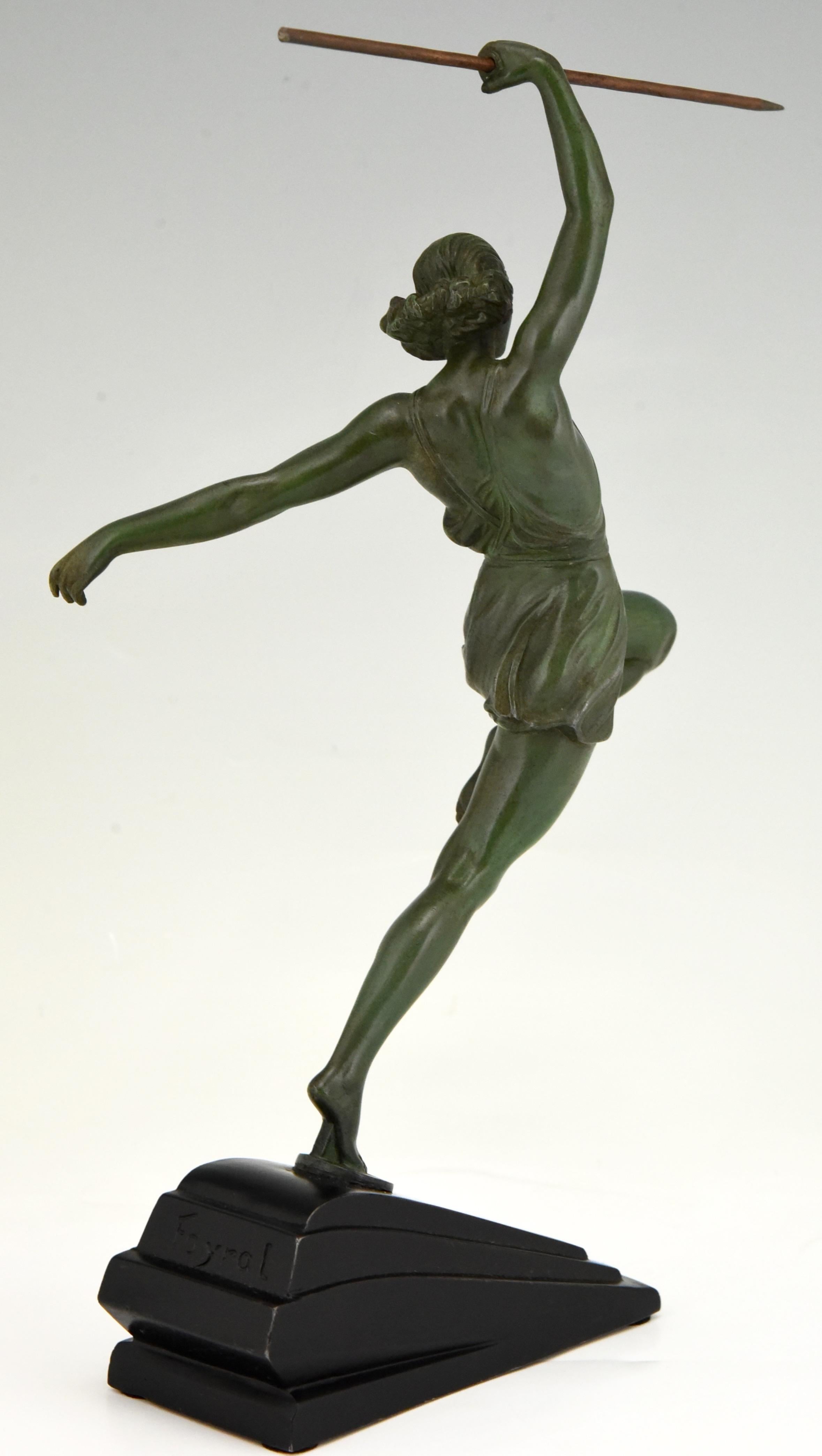 Metal Art Deco Sculpture Javelin Thrower Fayral, Pierre Le Faguays for Le Verrier 1930
