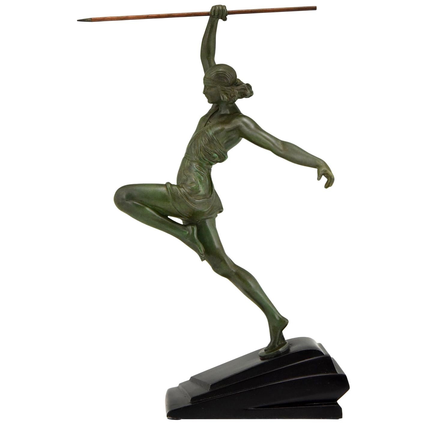 Art Deco Sculpture Javelin Thrower Fayral, Pierre Le Faguays for Le Verrier 1930