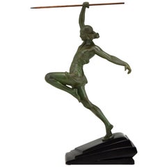 Sculpture Art Déco Lanceur de Javelot Fayral:: Pierre Le Faguays pour Le Verrier 1930