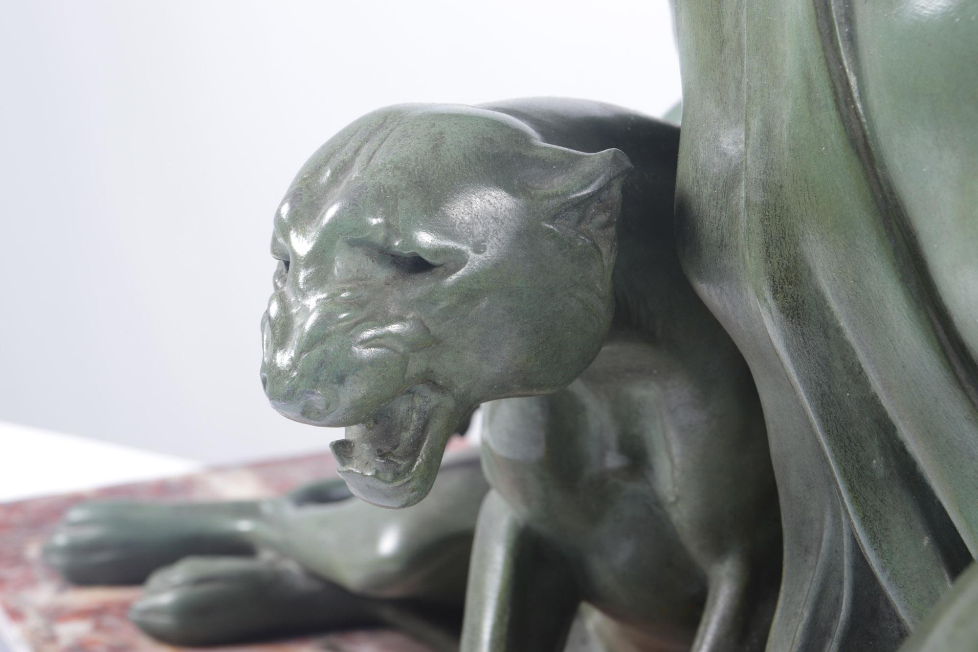 Art Deco Sculpture Lady and Panther by Armand Godard, C 1930 3