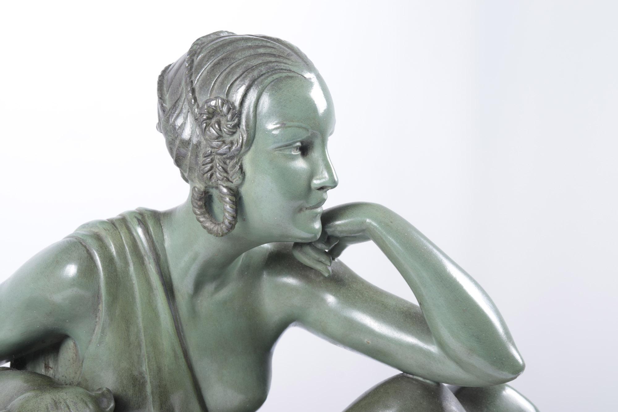 Art Deco Sculpture Lady and Panther by Armand Godard, C 1930 4