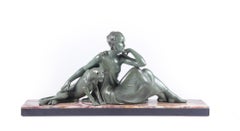 Art Deco Sculpture Lady and Panther by Armand Godard, C 1930