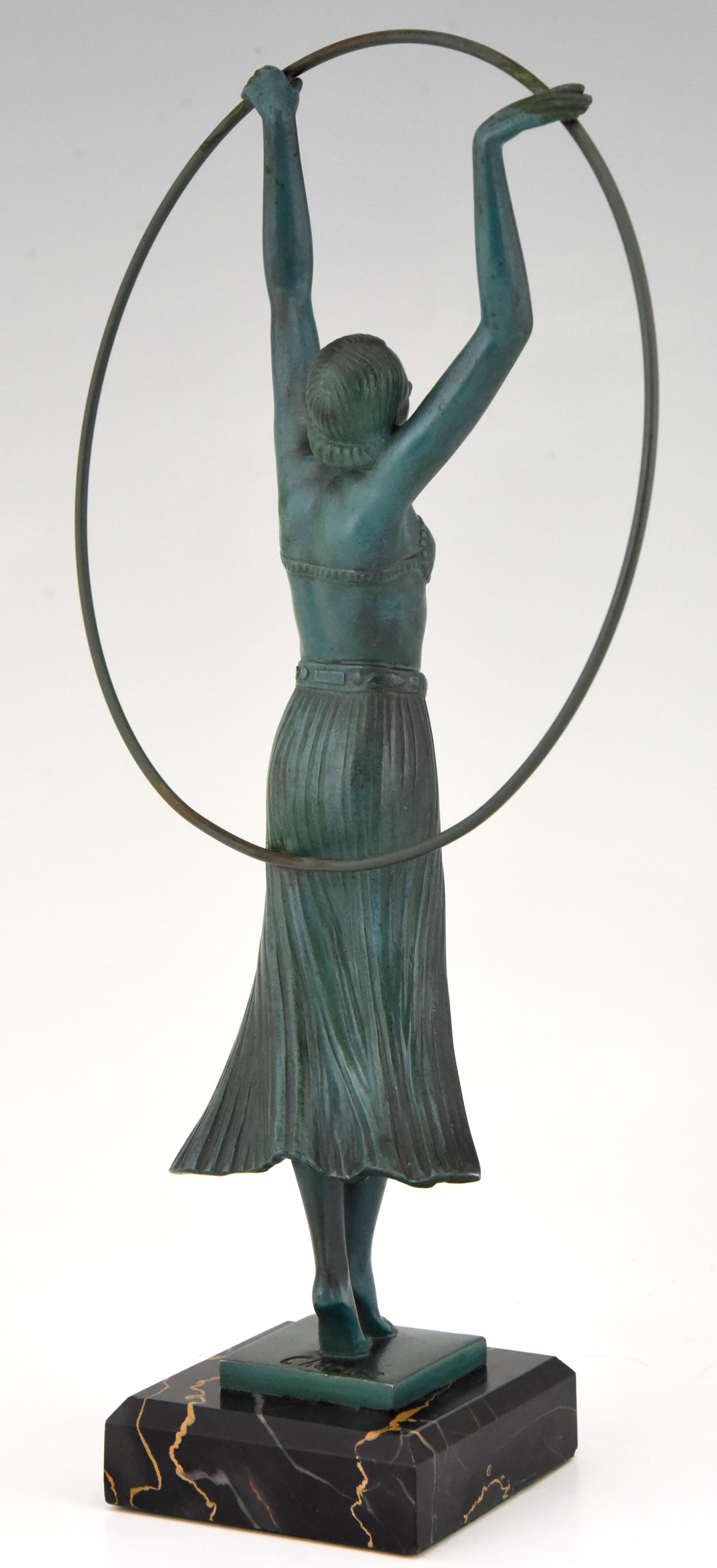 French Art Deco Sculpture Lady Hoop Dancer by Charles for Max Le Verrier, France, 1930