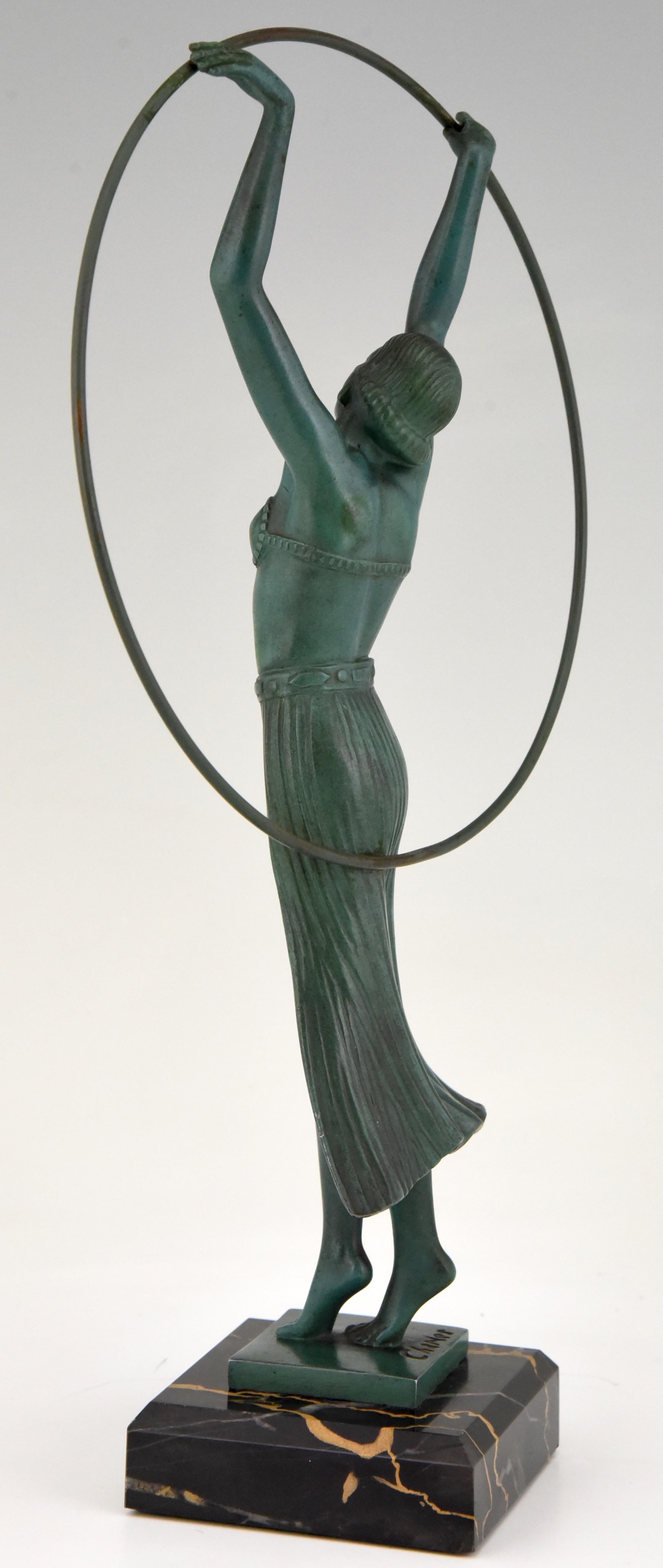Art Deco Sculpture Lady Hoop Dancer by Charles for Max Le Verrier, France, 1930 In Good Condition In Antwerp, BE