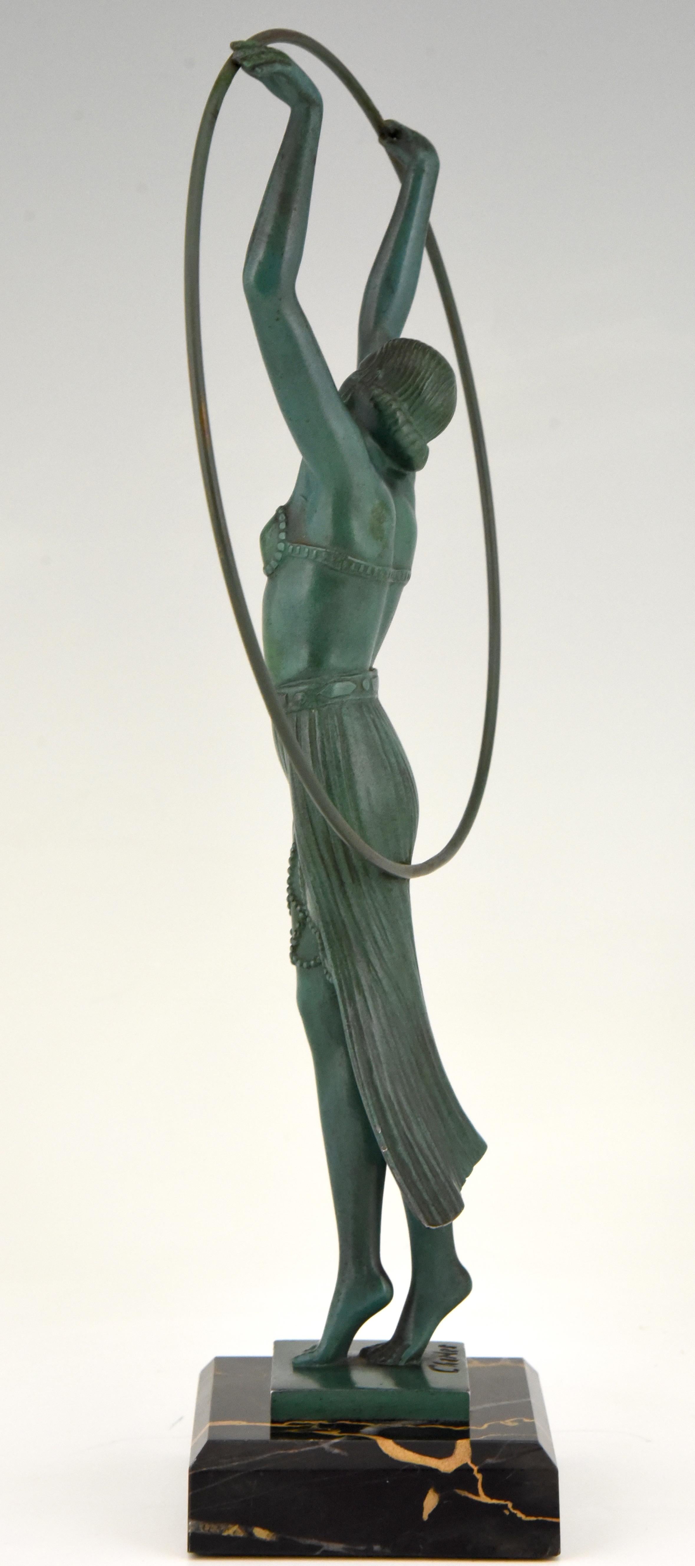 Mid-20th Century Art Deco Sculpture Lady Hoop Dancer by Charles for Max Le Verrier, France, 1930