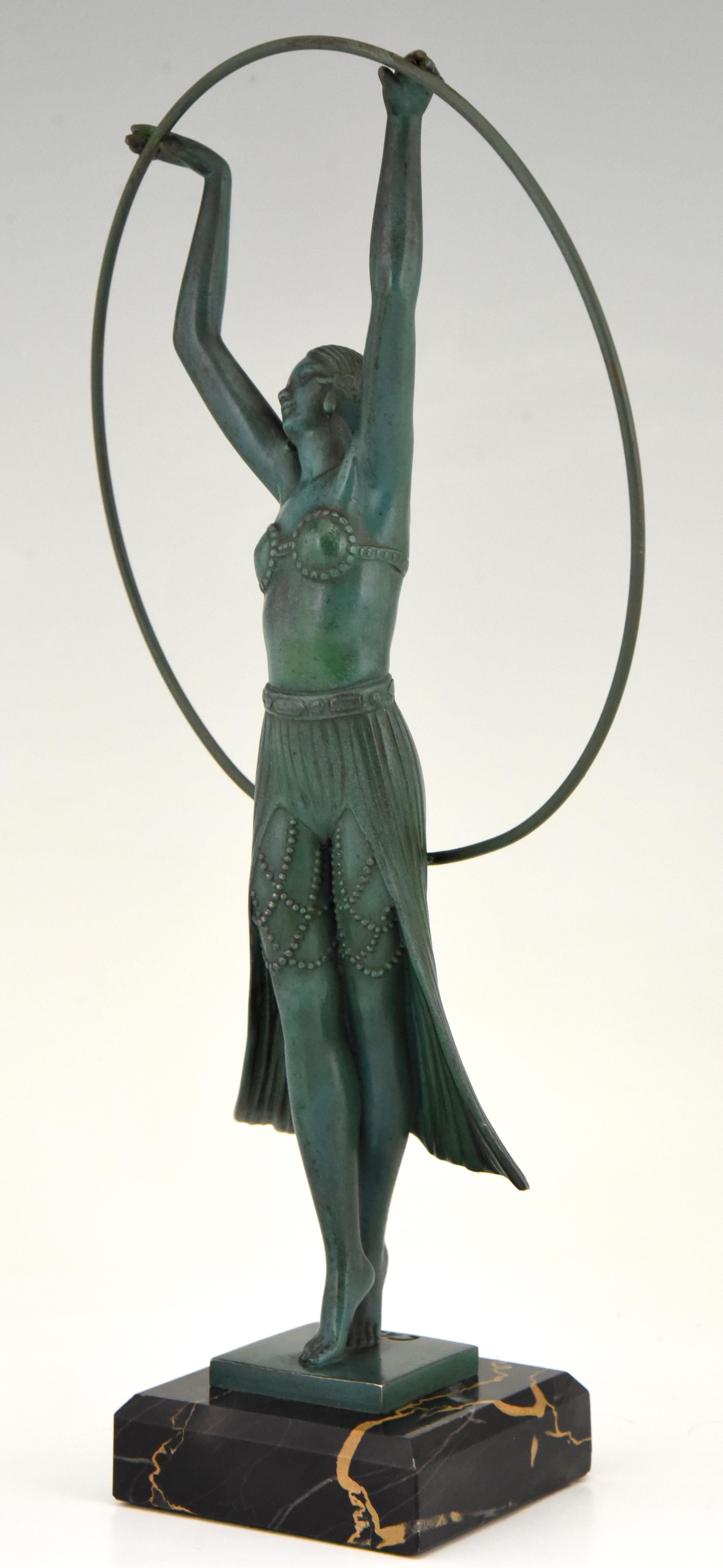 Metal Art Deco Sculpture Lady Hoop Dancer by Charles for Max Le Verrier, France, 1930