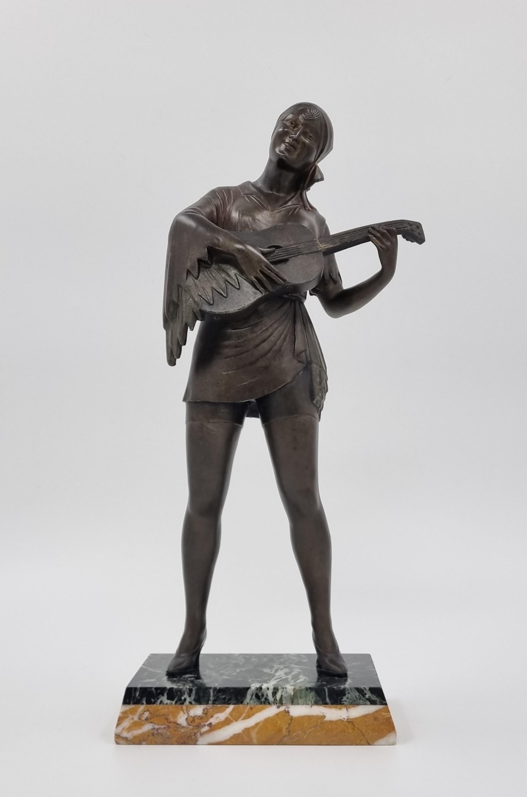 Art Deco Sculpture Lady Playing the Guitar For Sale 3