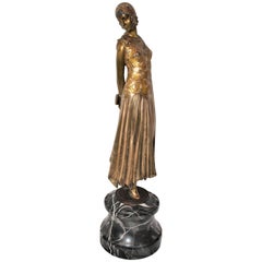 Art Deco Skulptur:: Dame 'The Book Lady' Bronze und Marmor nach Chiparus
