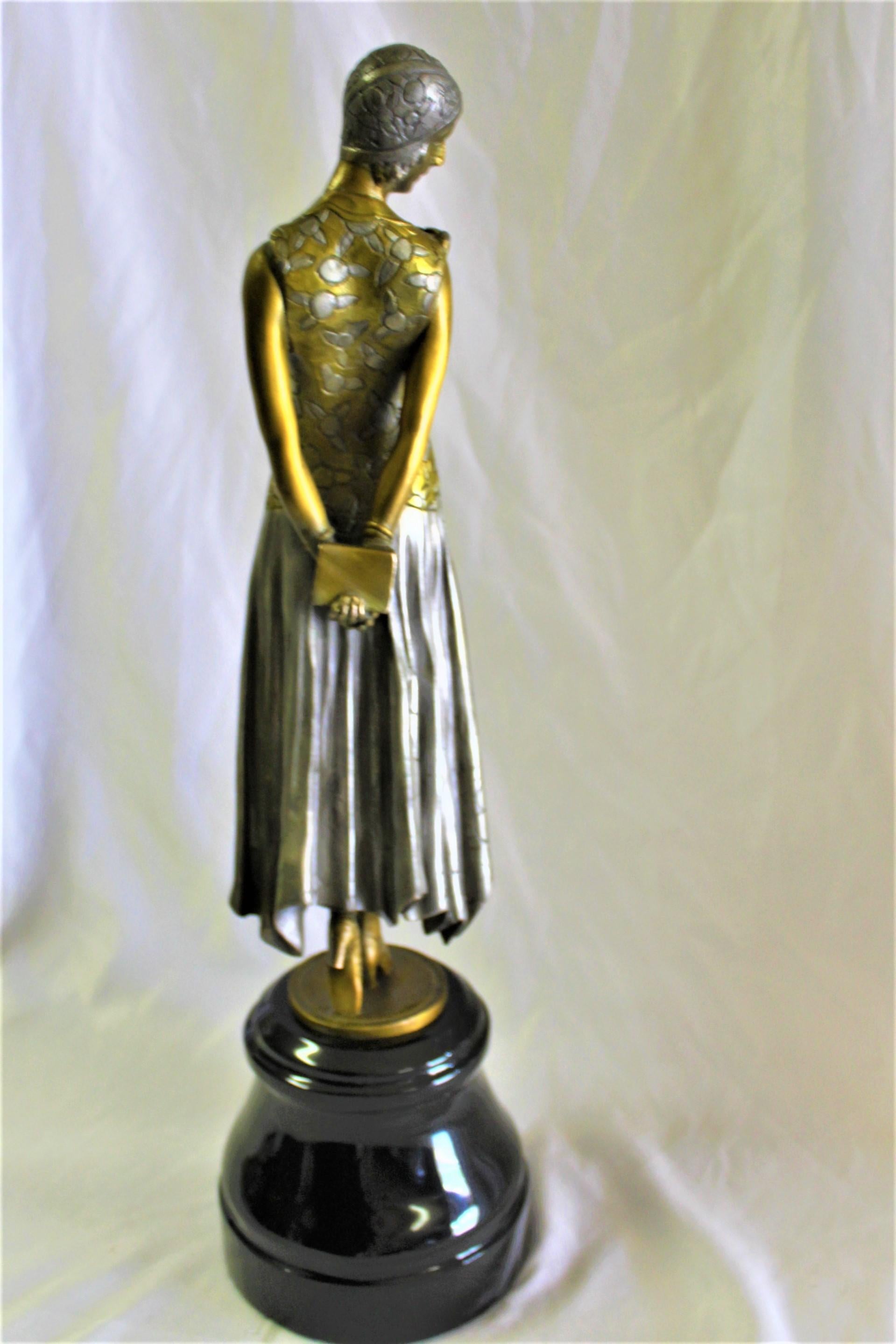 Art Deco Sculpture, Lady the Book Lady Bronze and Marble In Good Condition For Sale In Los Angeles, CA