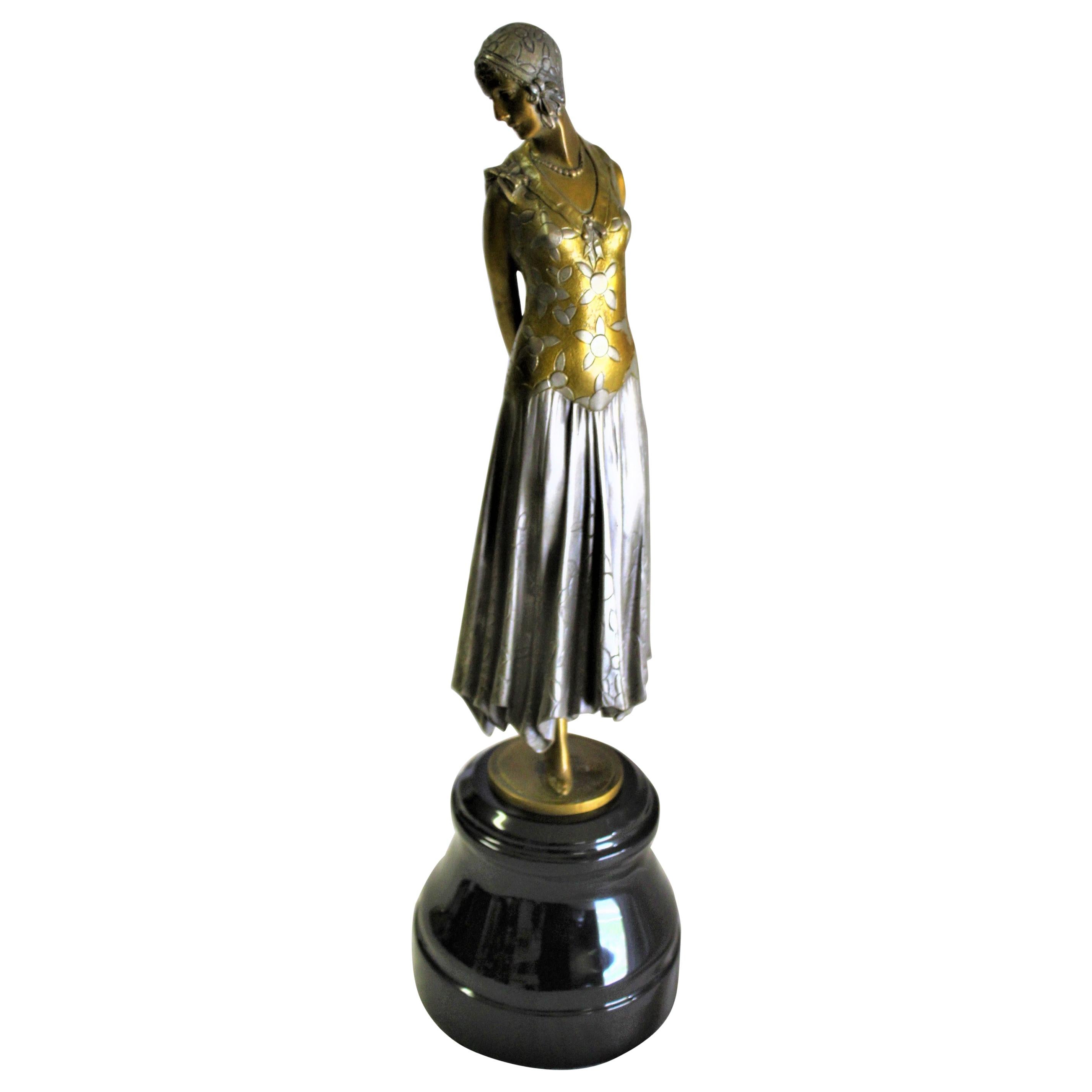 Art Deco Sculpture, Lady the Book Lady Bronze and Marble