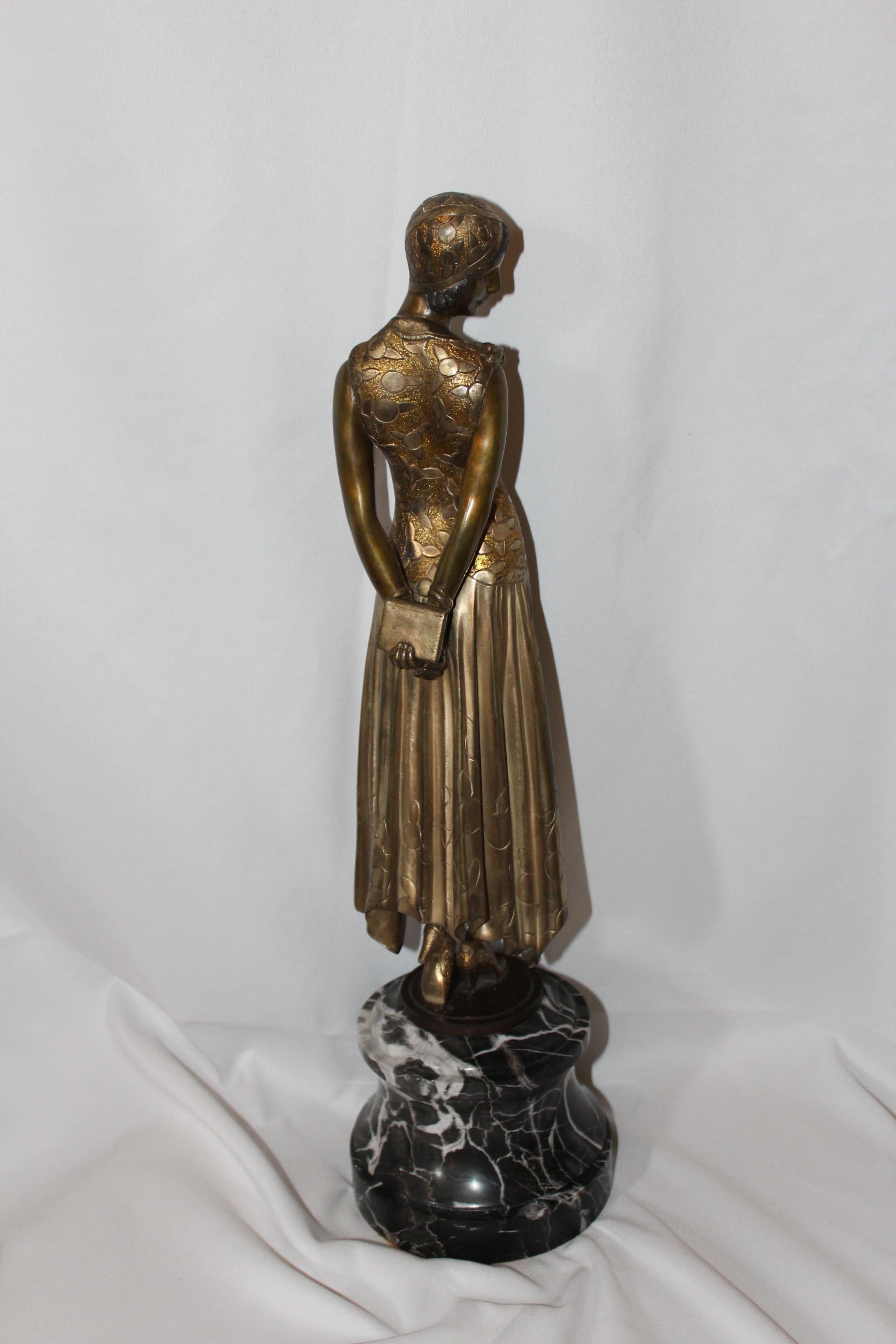Late 20th Century Art Deco Sculpture, Lady 'The Book Lady' Bronze and Marble after Chiparus