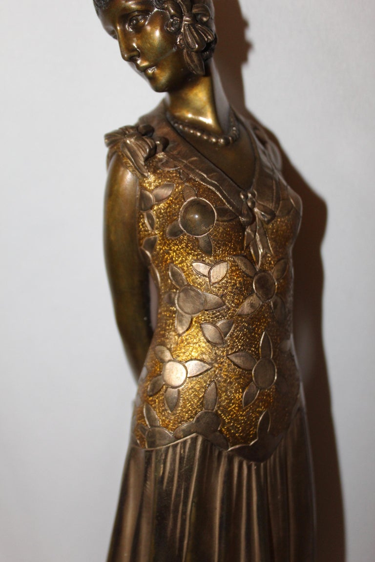 Art Deco Sculpture, Lady 'The Book Lady' Bronze and Marble after Chiparus at 1stDibs