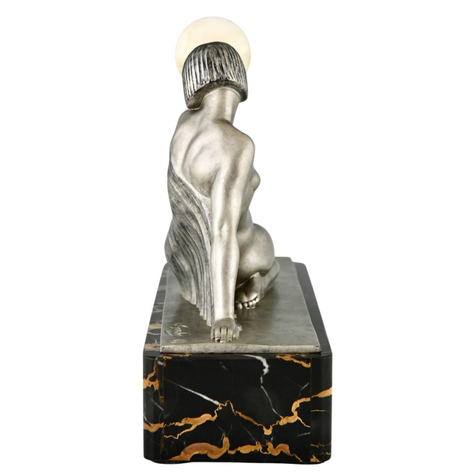 Mid-20th Century Art Deco sculpture lady with ball Rèverie by Guerbe for Max Le Verrier For Sale