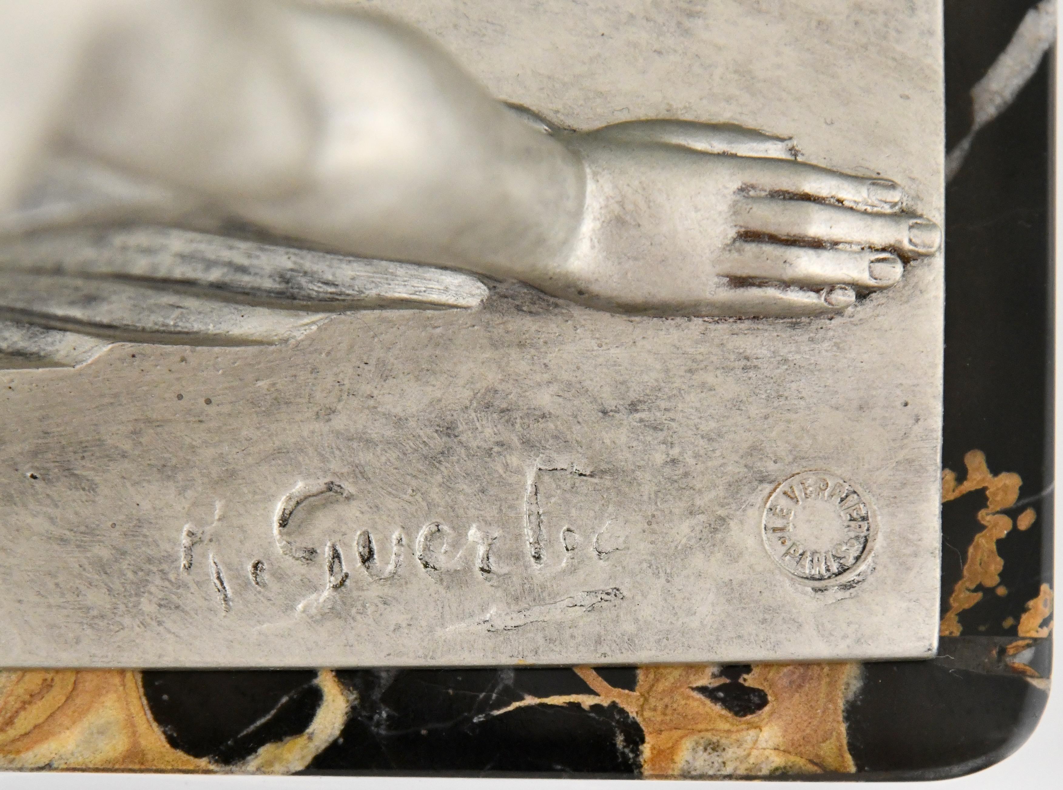 Art Deco sculpture lady with ball Rèverie by Guerbe for Max Le Verrier For Sale 2