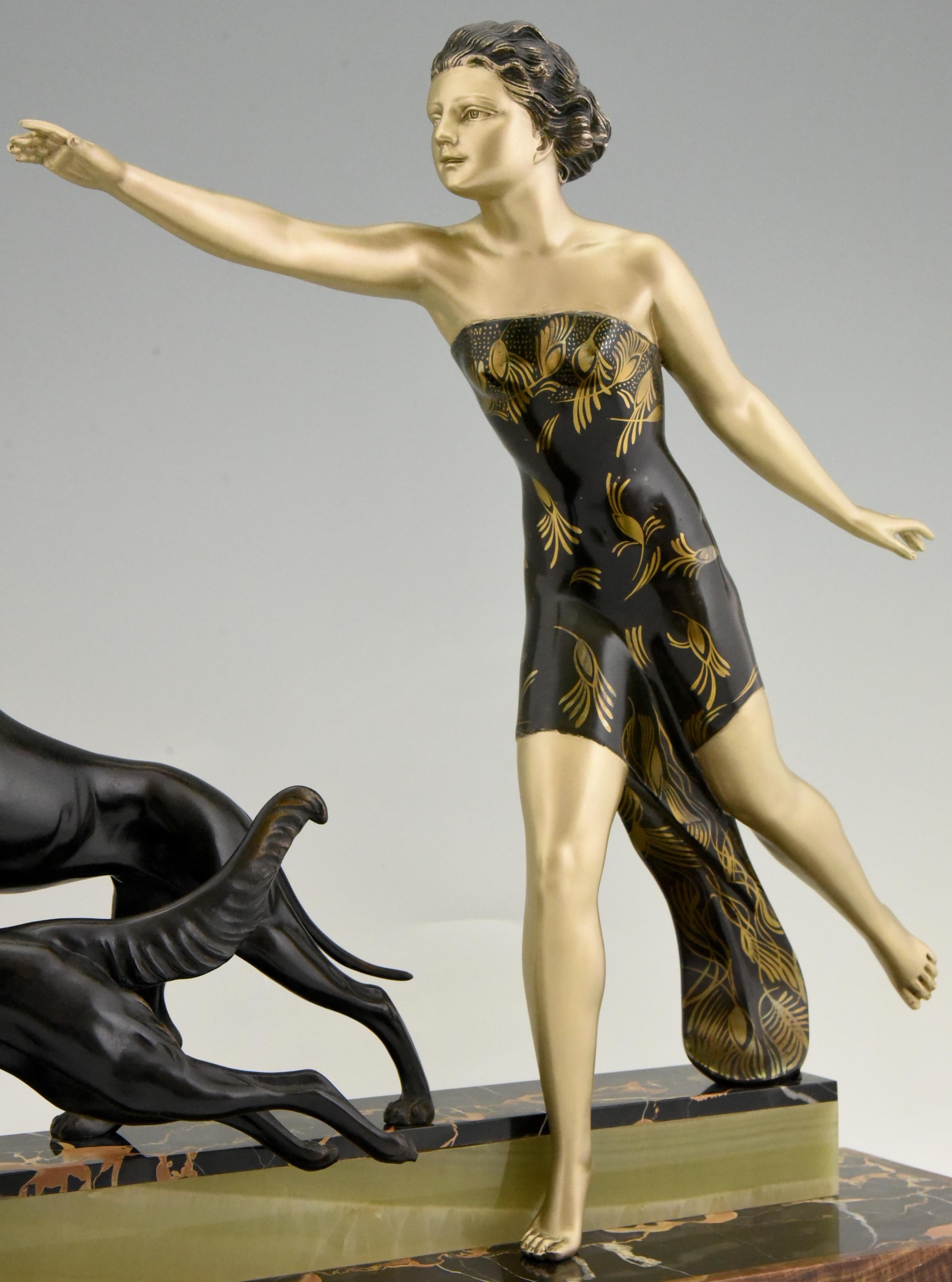 Art Deco Sculpture Lady with Dogs by Uriano, France, 1930 2