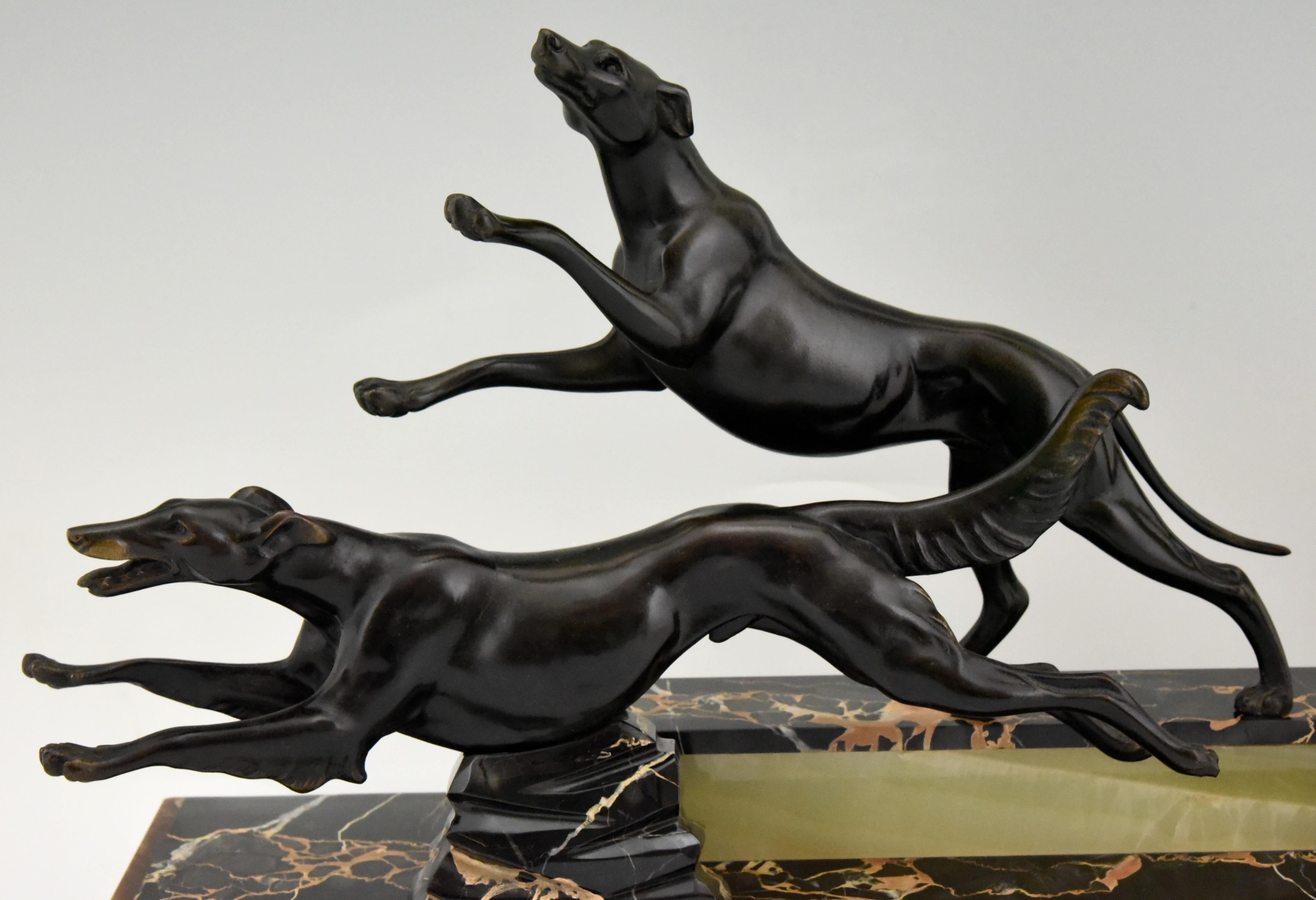 Art Deco Sculpture Lady with Dogs by Uriano, France, 1930 3