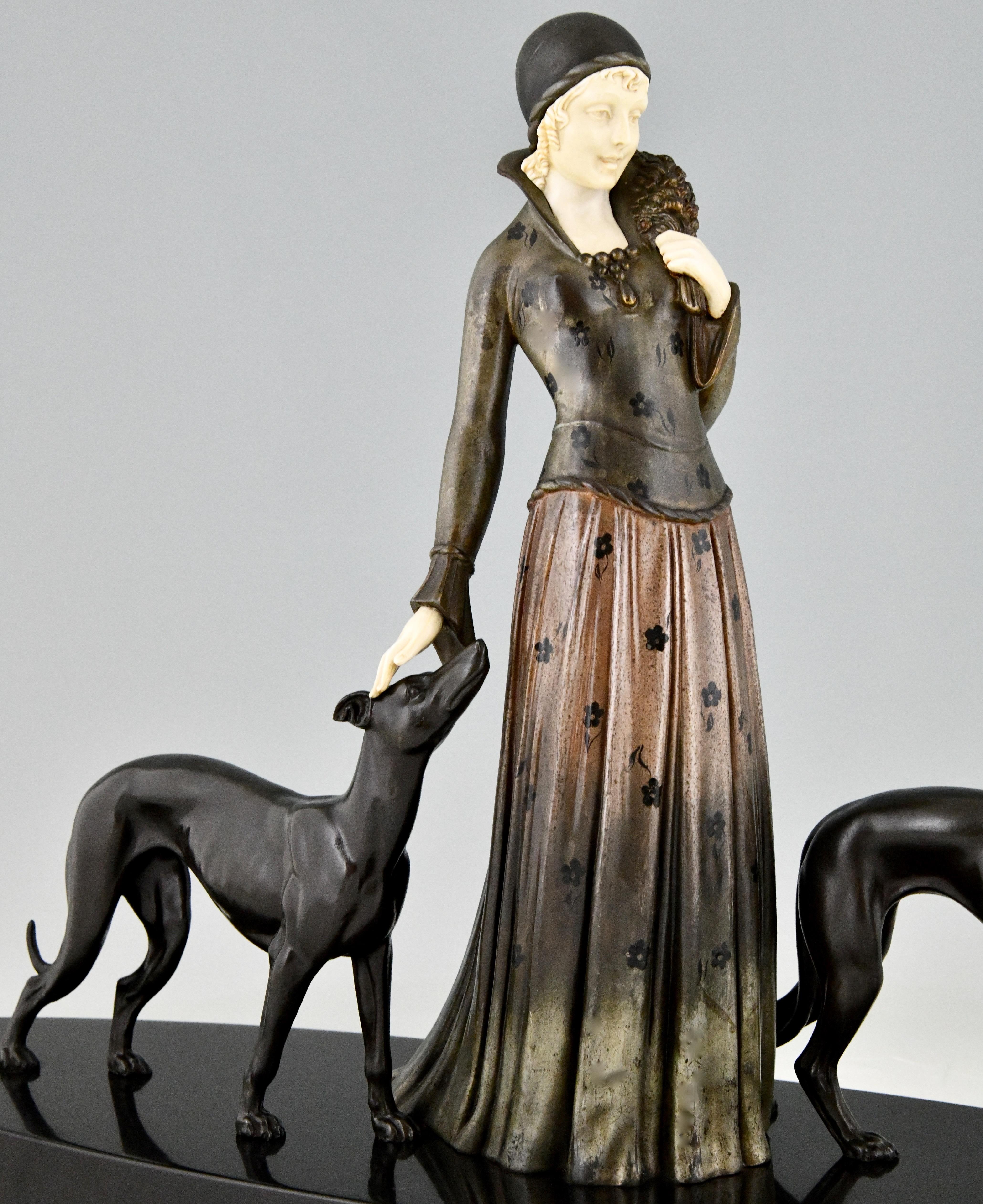 Art Deco Sculpture Lady with Greyhound Dogs by Demetre Chiparus, France, 1930 2
