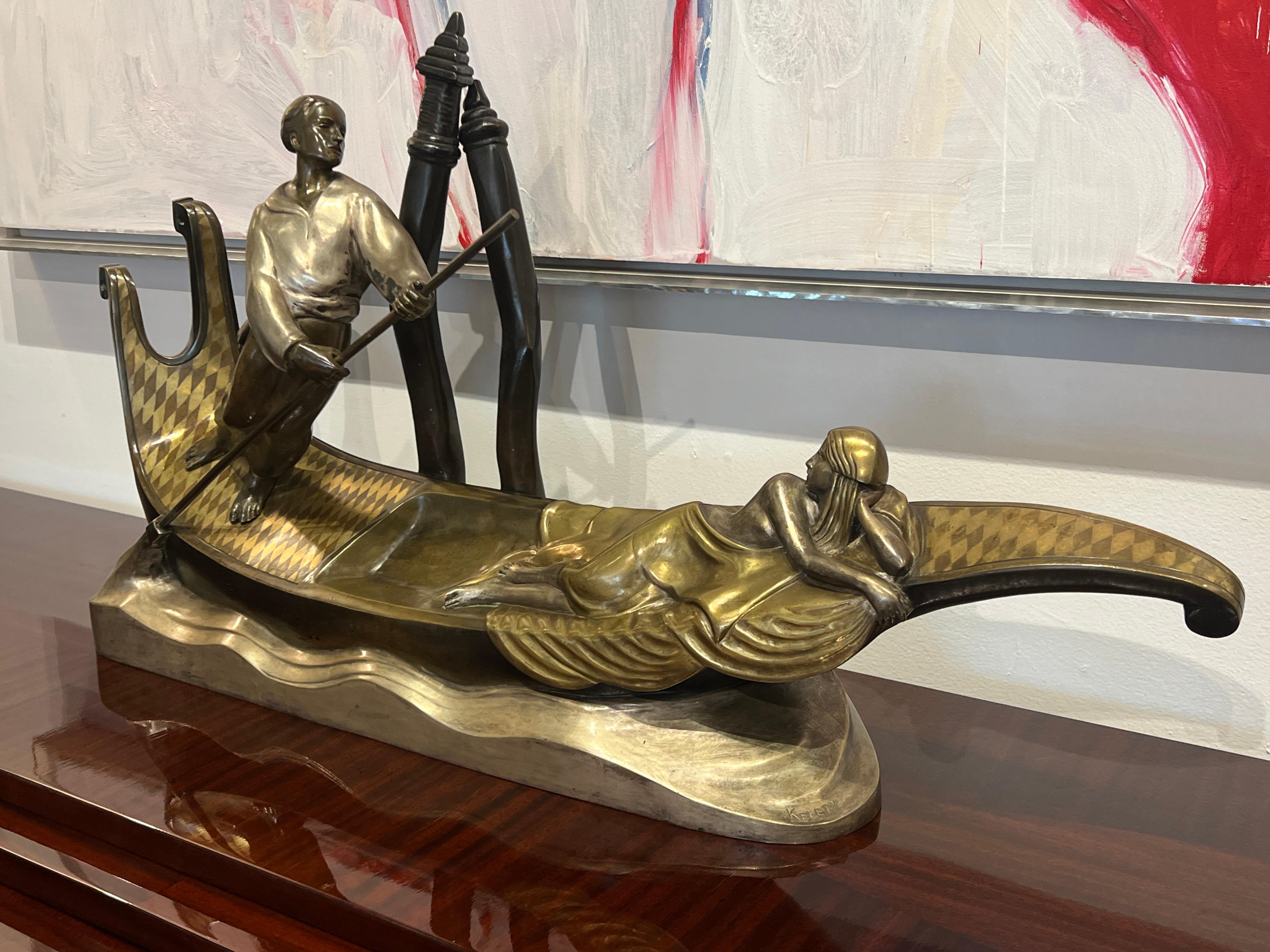 French Art Deco Sculpture Le Gondolier á Venise by Alexandre Kelety For Sale