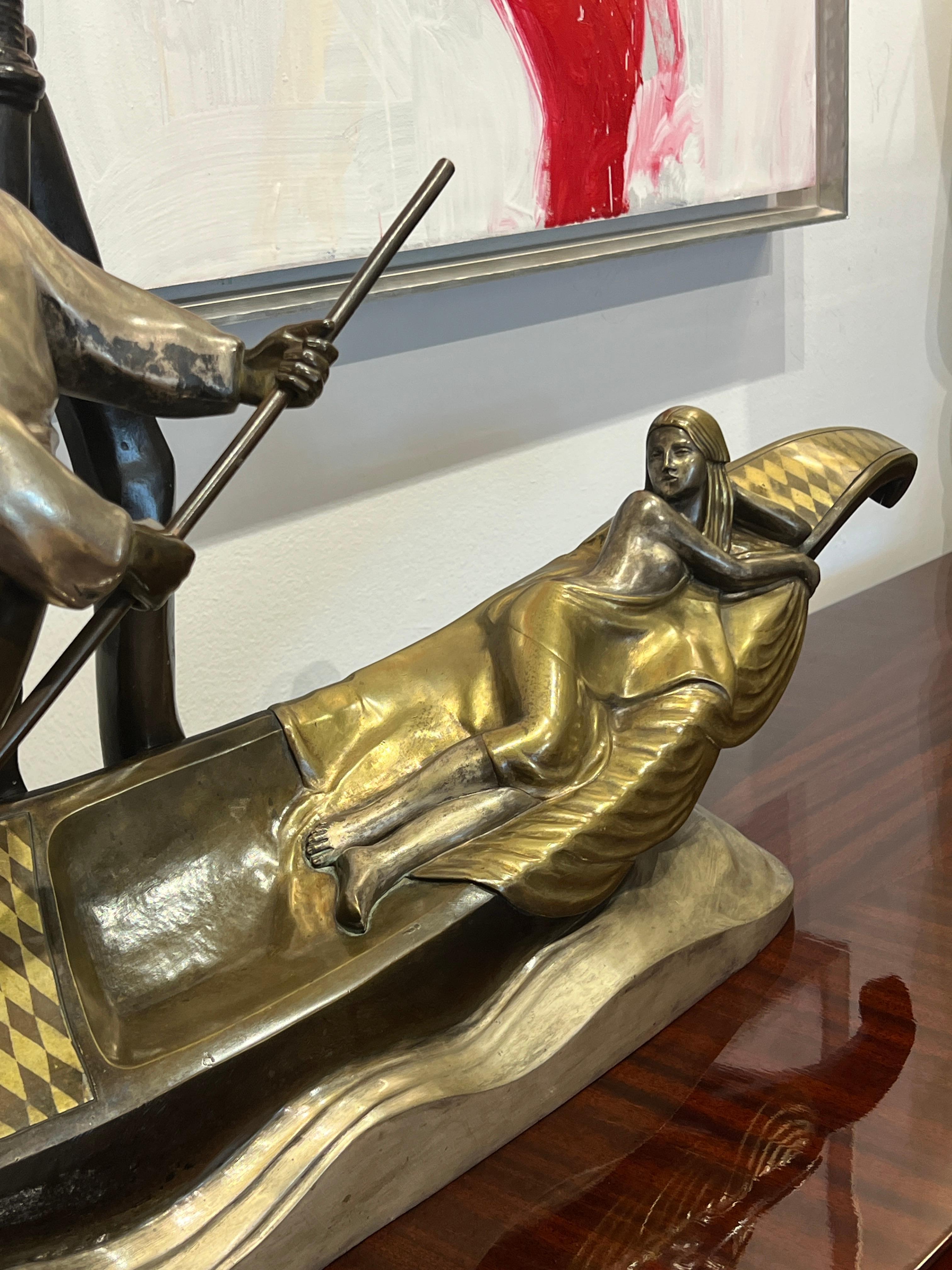 Mid-20th Century Art Deco Sculpture Le Gondolier á Venise by Alexandre Kelety For Sale