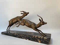 Art Deco Sculpture Leap of Gazelles by Plagnet