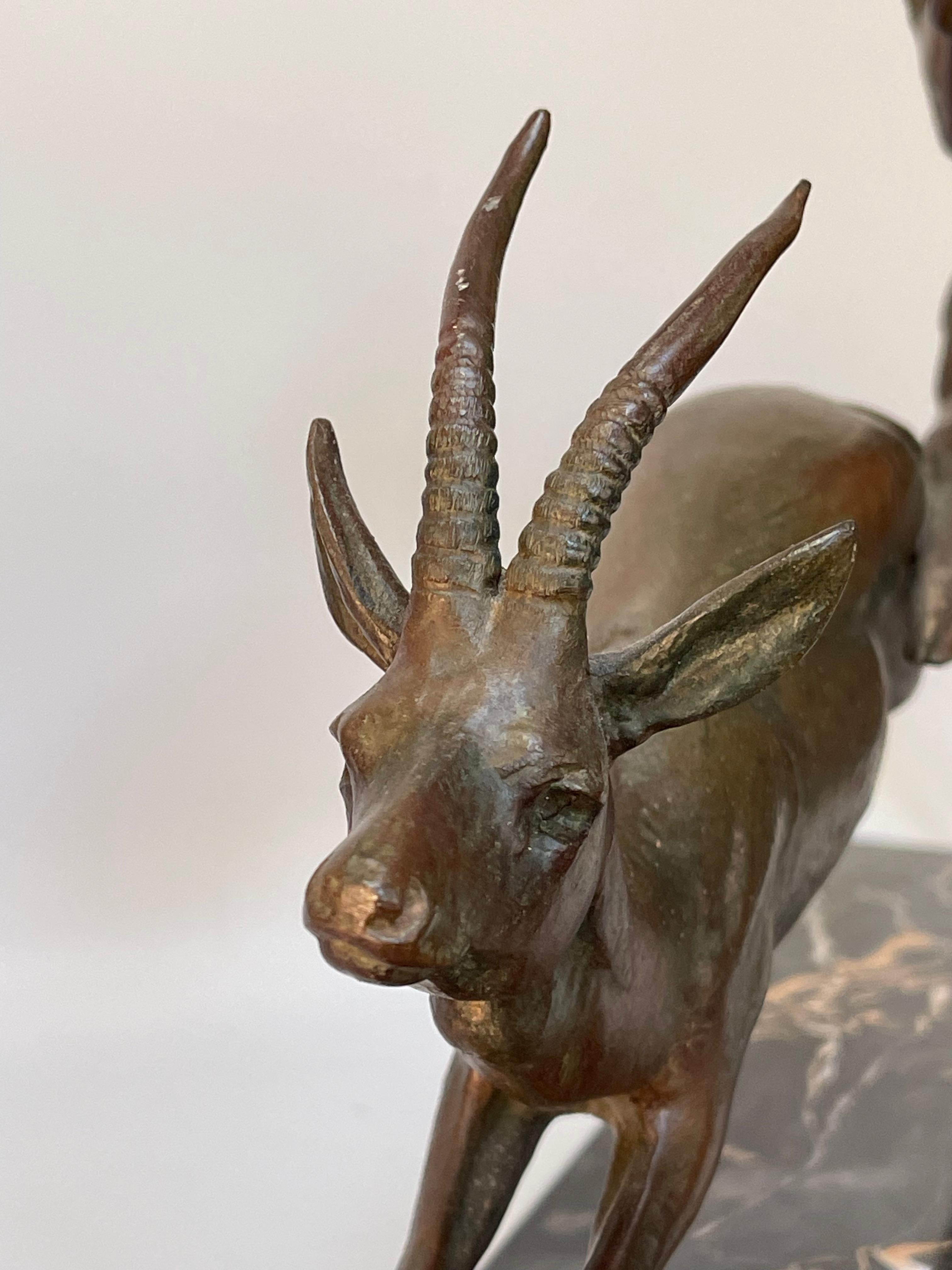 Art Deco Sculpture Leap of Gazelles by Plagnet For Sale 2