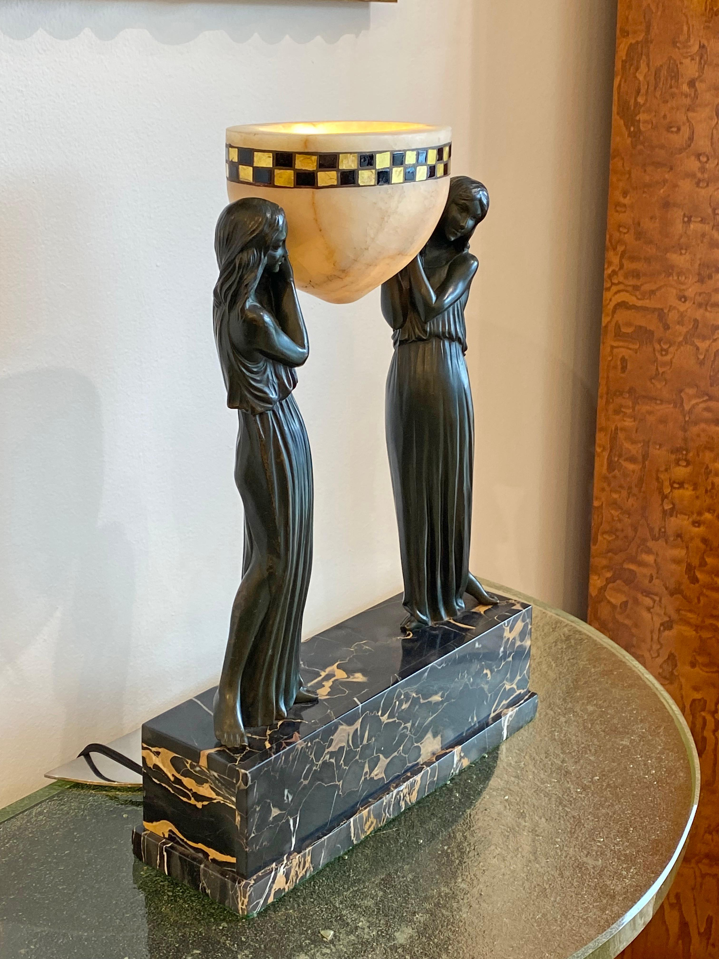 Bronze Art Deco Sculpture/Lamp Les Porteuses d'Eau 'The water carriers' For Sale