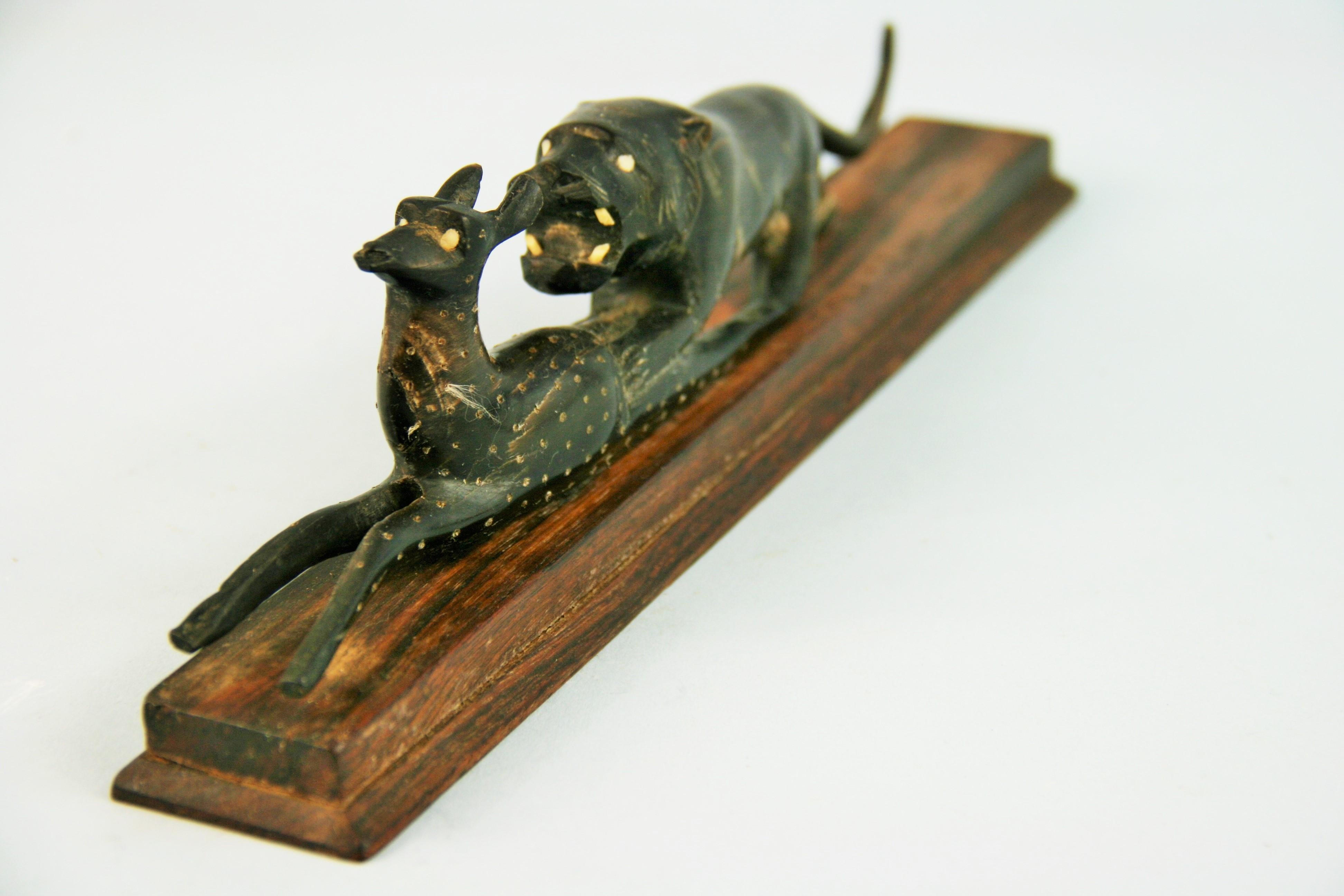 Ebony Japanese Art Deco Sculpture Lioness and Gazelle For Sale