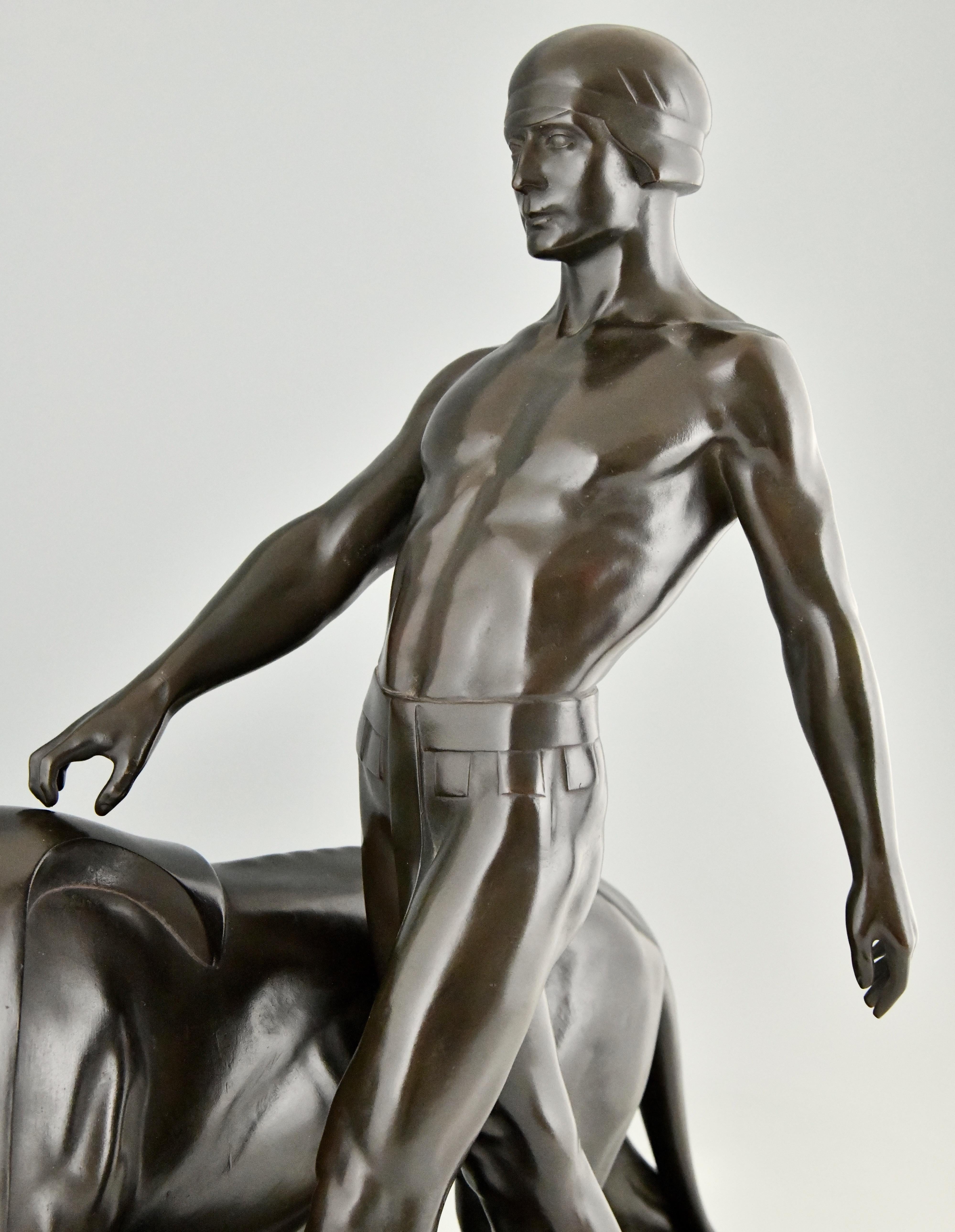 Art Deco Sculpture Man and Lion Gladiator Belluaire Max Le Verrier Original 1930 4