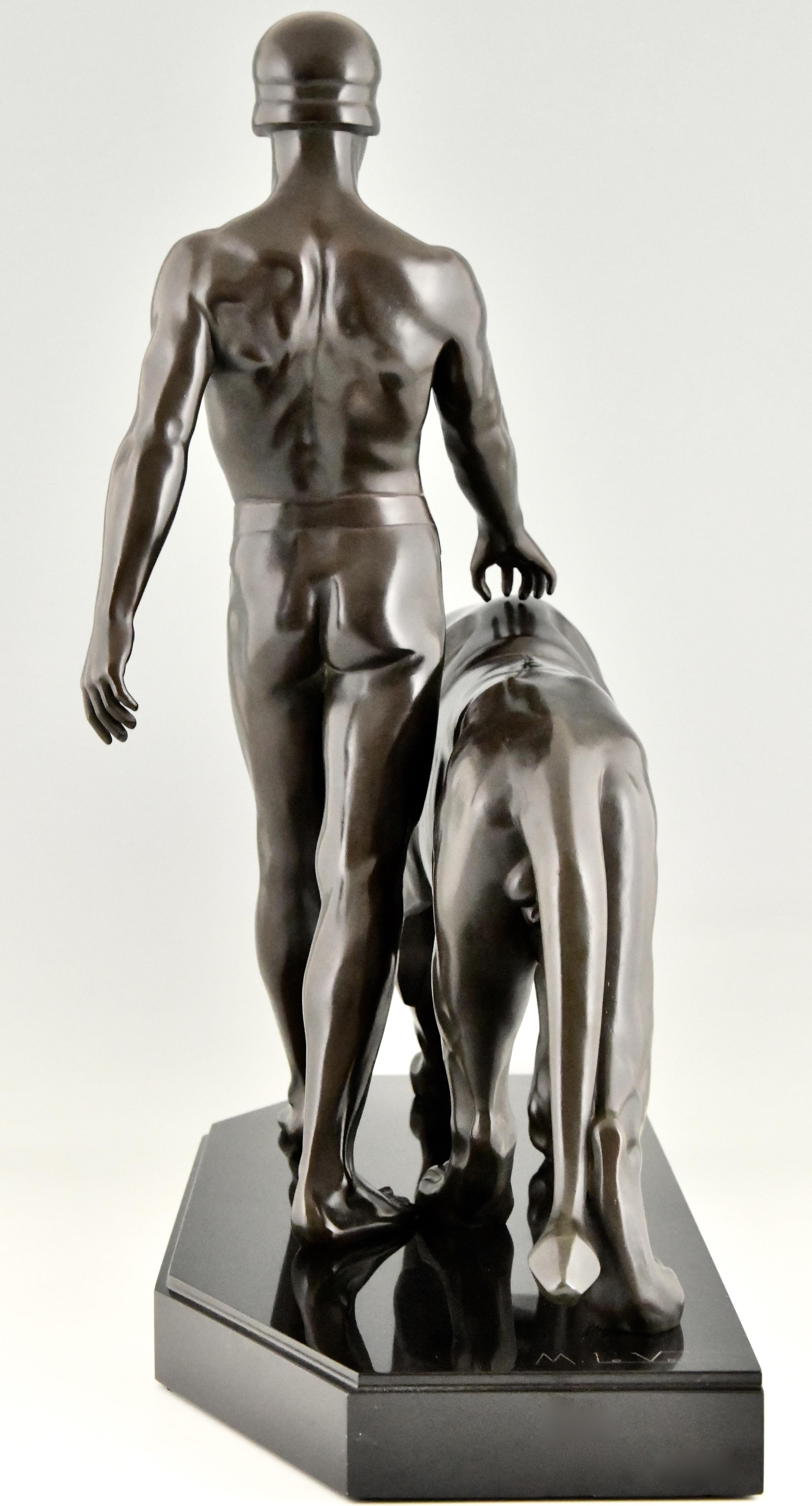 Art Deco Sculpture Man and Lion Gladiator Belluaire Max Le Verrier Original 1930 1