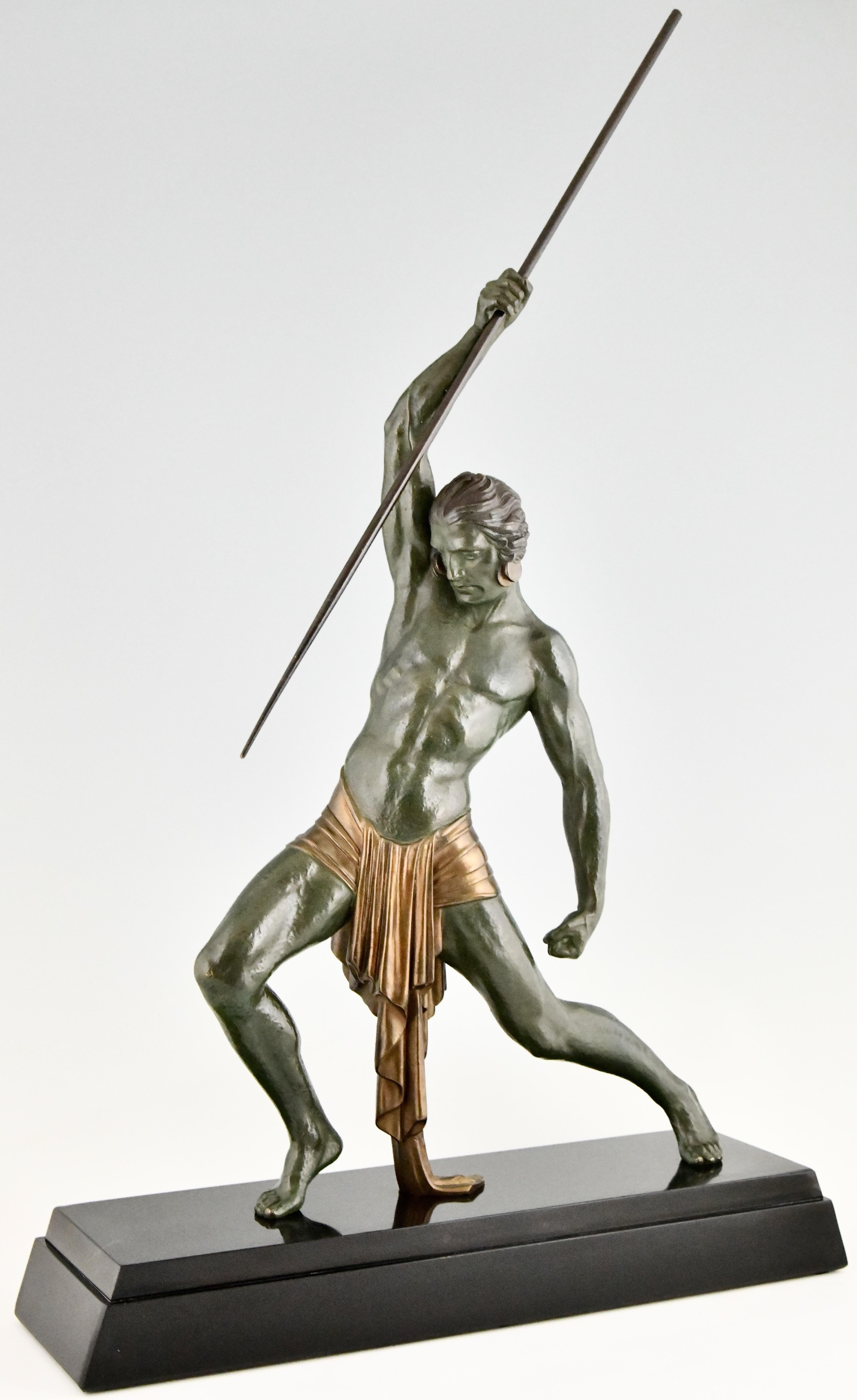 French Art Deco sculpture man with spear by Demetre H. Chiparus France 1934 For Sale
