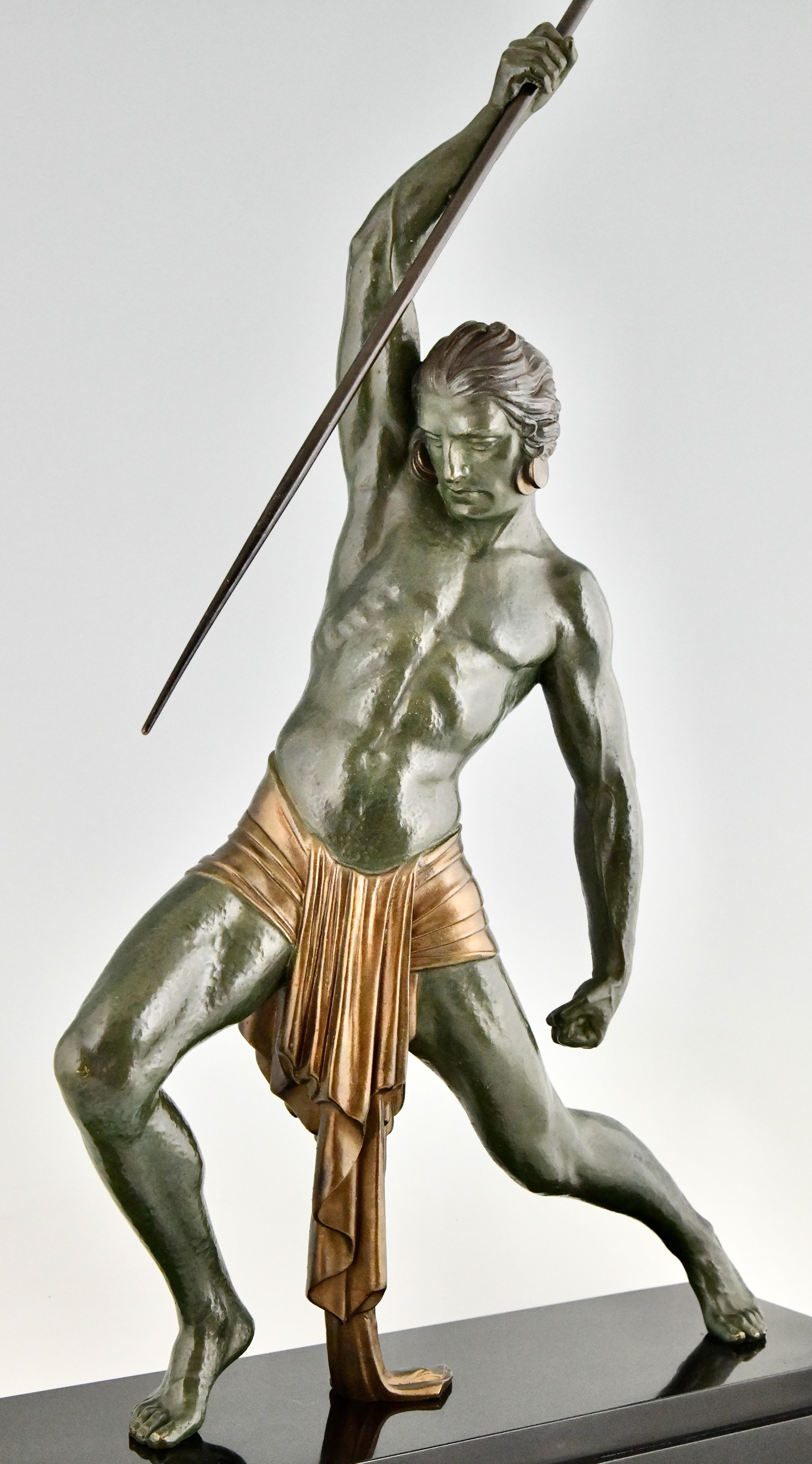 Art Deco sculpture man with spear by Demetre H. Chiparus France 1934 In Good Condition For Sale In Antwerp, BE
