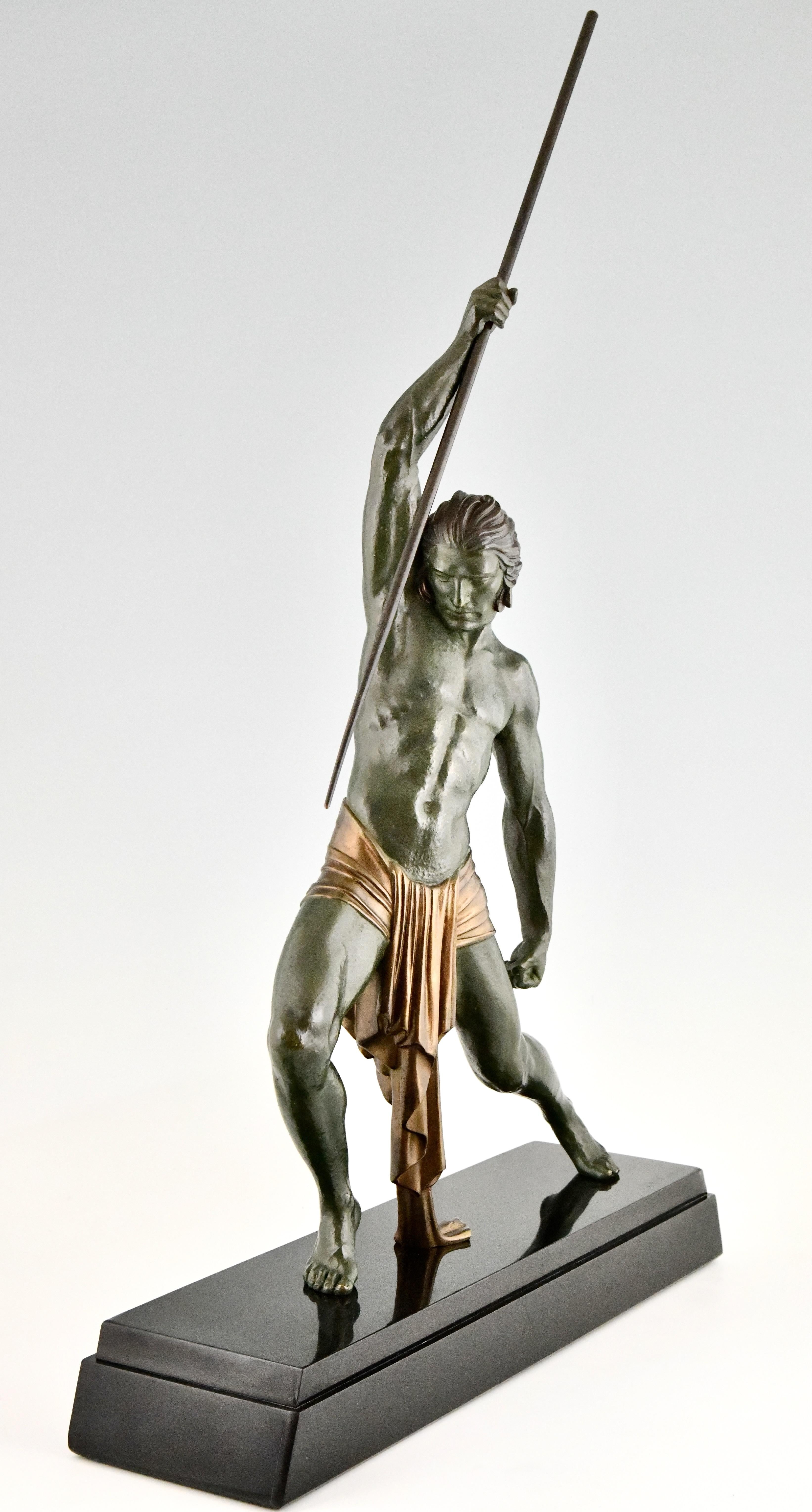 Mid-20th Century Art Deco sculpture man with spear by Demetre H. Chiparus France 1934 For Sale