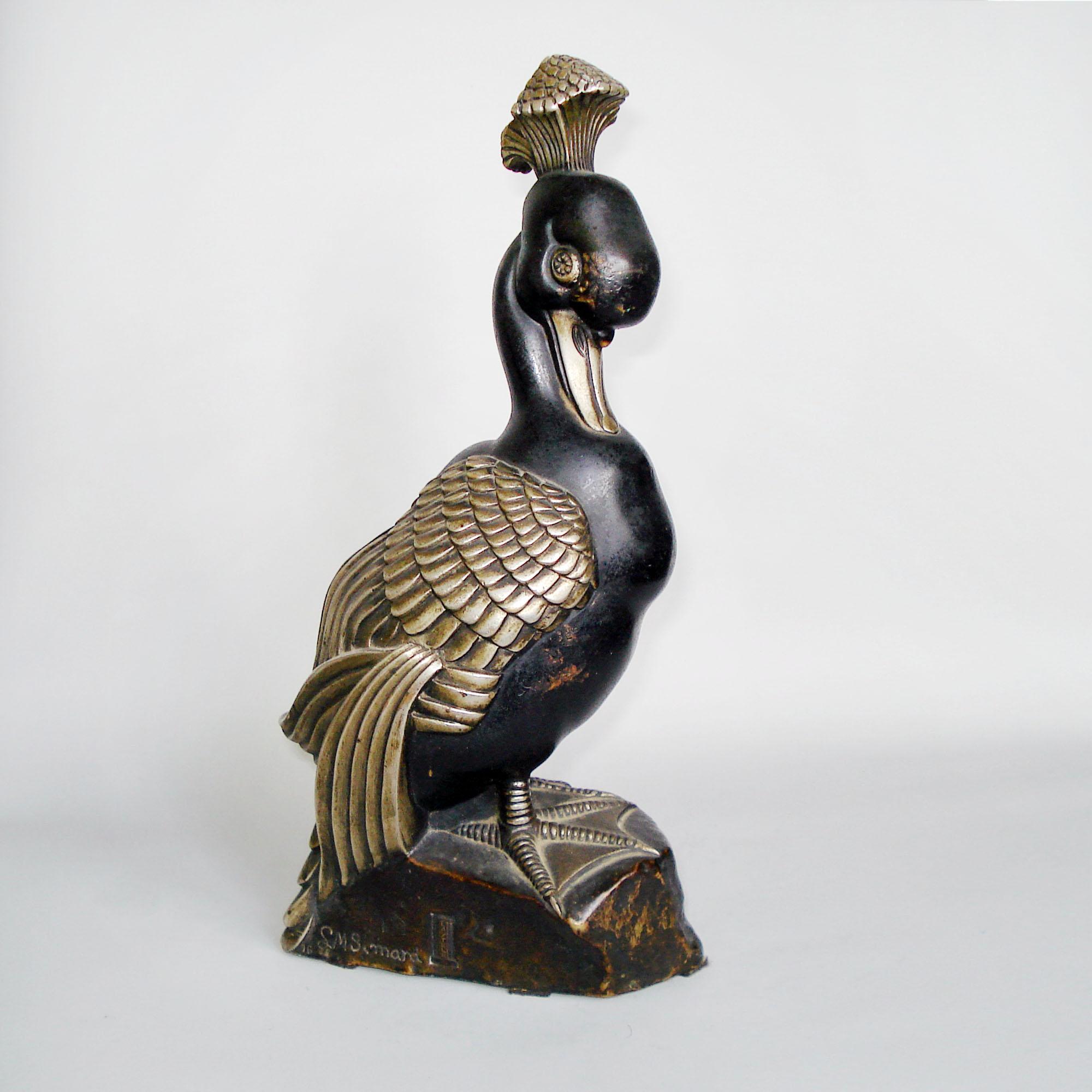 Sculpture Art déco canard mandarin avec touffe de Marie Louise Simard Bon état - En vente à Bochum, NRW